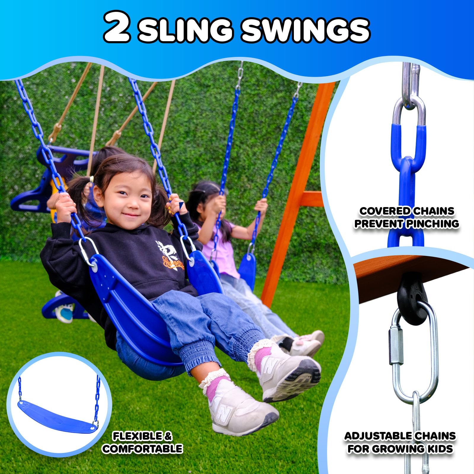 Sportspower Madison Cedar Wooden Swing Set: 2 Height Adjustable Swings and 2 Person Roman Glider Swing, Backyard Outdoor Playset for Kids
