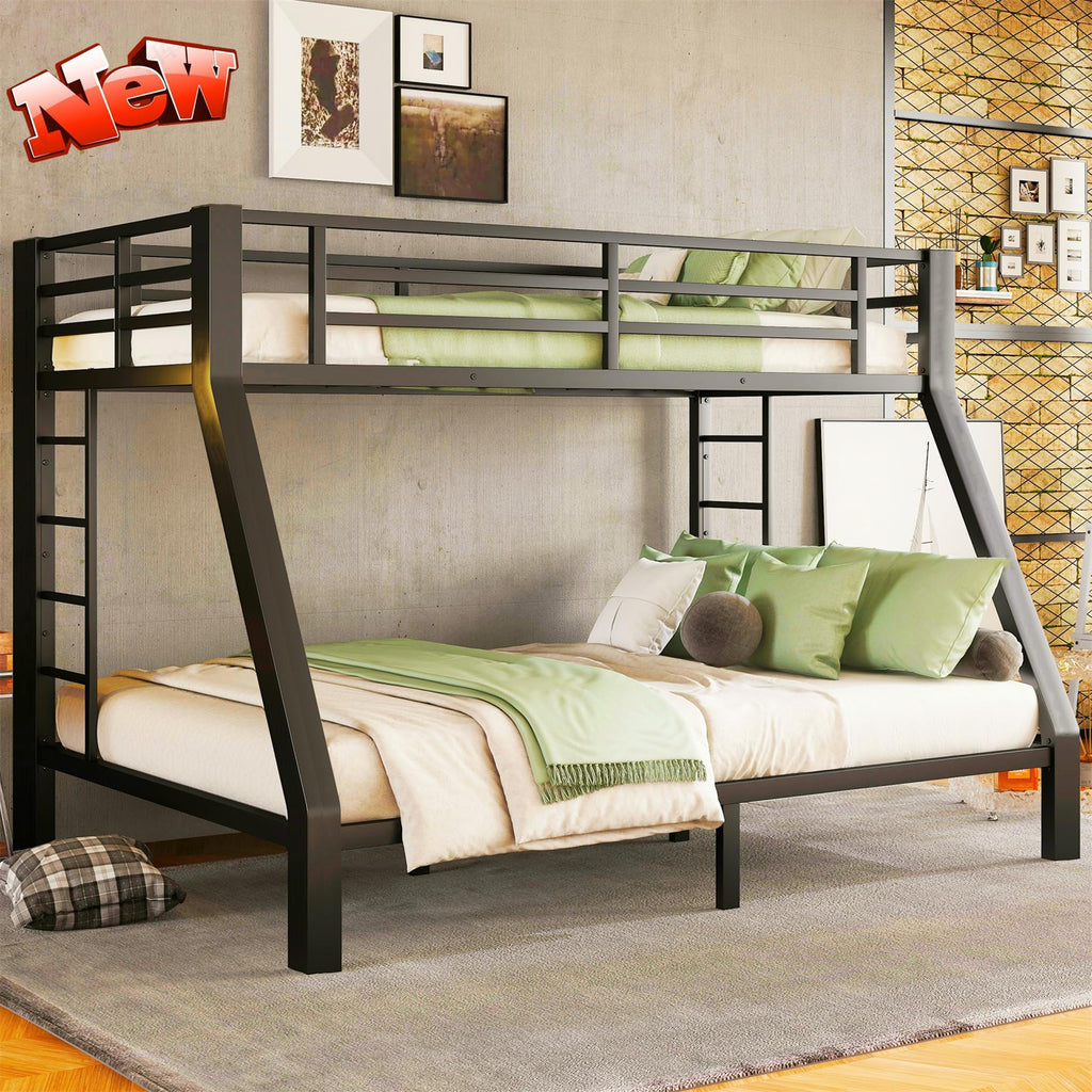 LUCALEO Latest Upgraded & Stronger Thickened Metal Bunk Bed Twin XL Over Queen Size, Heavy Duty Safer More Stable Steel Bunkbeds (Greater Weight Capacity) (Twin XL Over Queen)