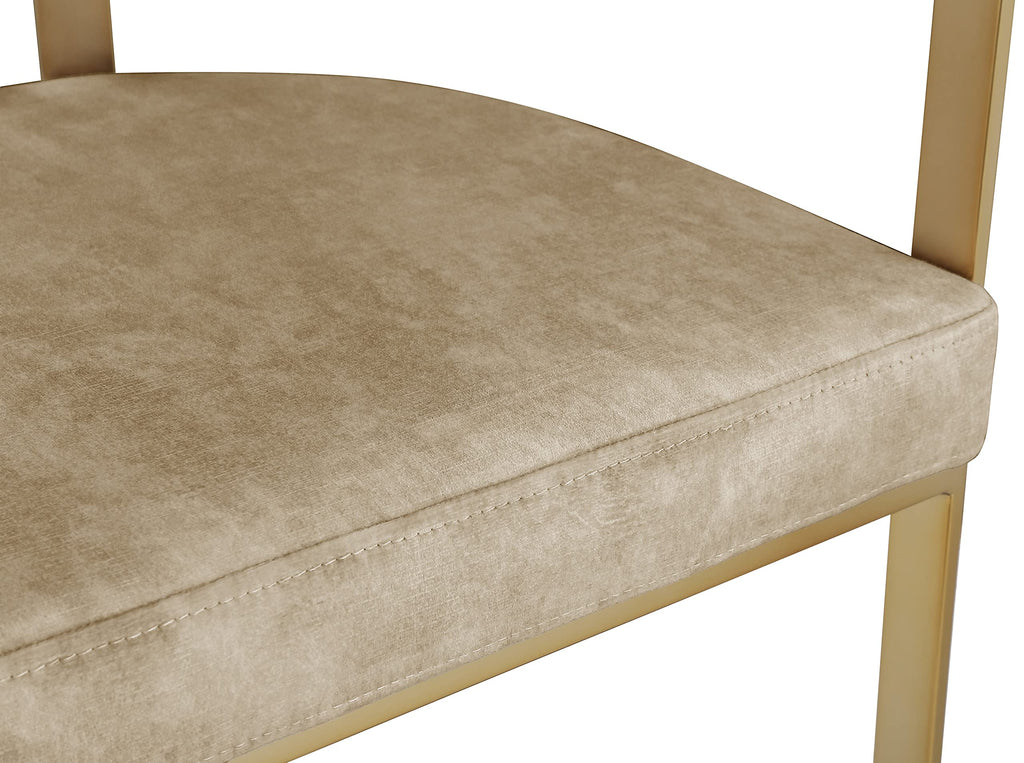 Meridian Furniture 596Beige-C Marcello Collection Modern | Contemporary Velvet Upholstered Counter Height Stool with Brushed Brass Iron Frame, 22.5" W x 20" D x 35.5" H, Beige, Set of 2