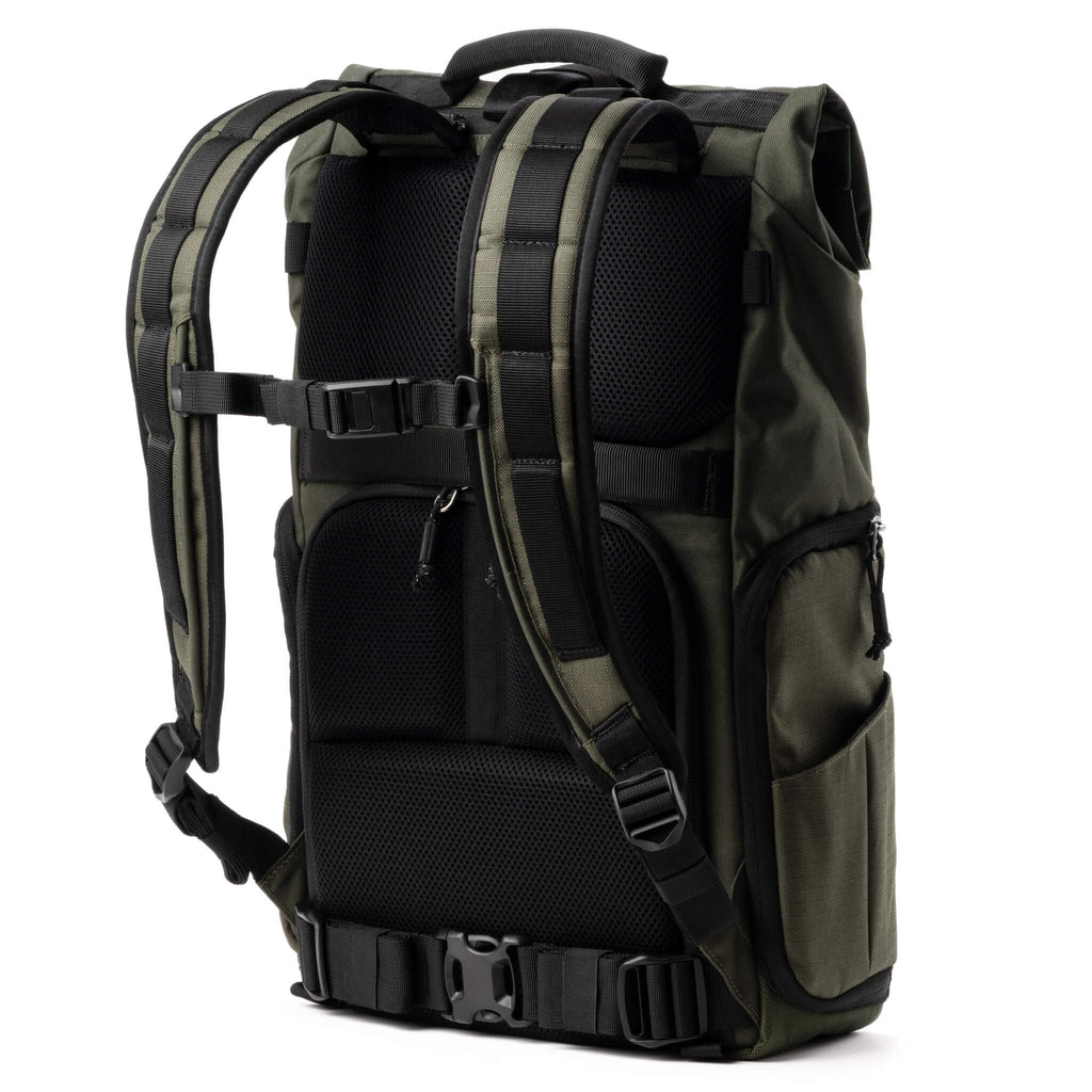 Think Tank FocusPoint 30L RollTop Camera Backpack - Greenway: Expandable Travel & Camera Backpack with Laptop Sleeve, Quick Side and Back Access, Rain Cover – Versatile Photography & Travel Bag