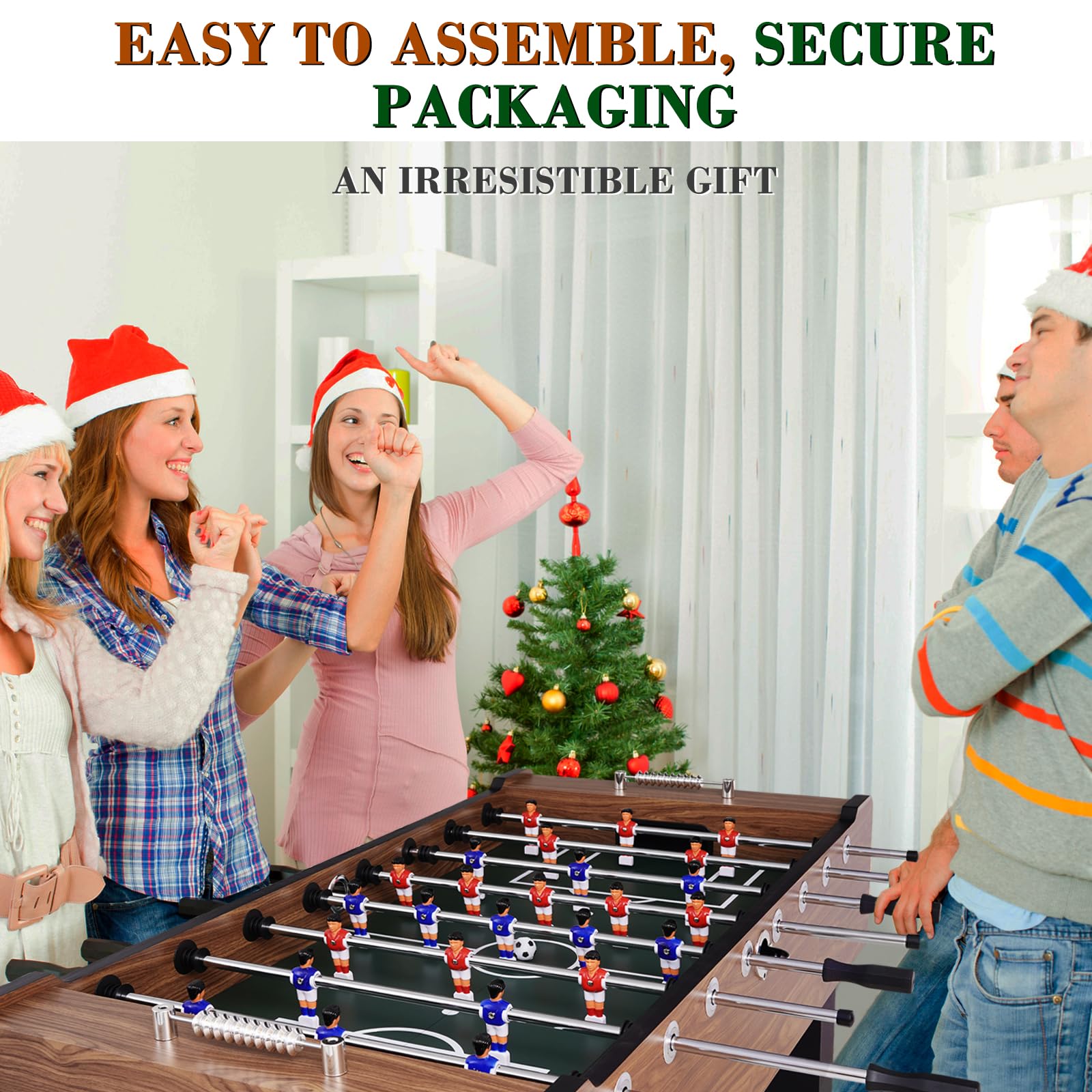 REAHOISY 58 Inch Large Size Foosball Table Adult Size, Full Size Soccer Game Table w/2 Balls, Leg Levelers & Heavy-Duty Legs, Durable Arcade Football Table for Game Room, Home, Office, Party (Brown)