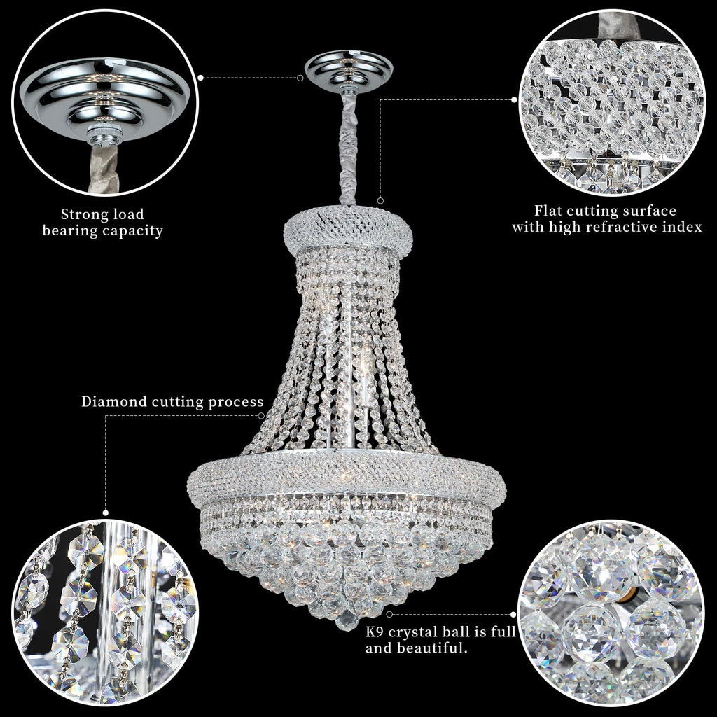 Gifarich Crystal Chandeliers for Dining Room Light Fixture,Empire Style K9 Crystal Chandeliers for Entryway,12 Lights Chrome Luxury Lighting Fixtures for Living Room Stairway Bedroom Foyer D22 Inch