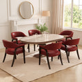 Upholstered Barrel Dining Chair Set of 6, 17.72"H Faux Leather Dining Room Chair with Arms Open-Back Dining Chairs w/ Wood "R" Legs Comfy Accent Side Chairs for Home Kitchen, Wine Red(NO TABLE!)
