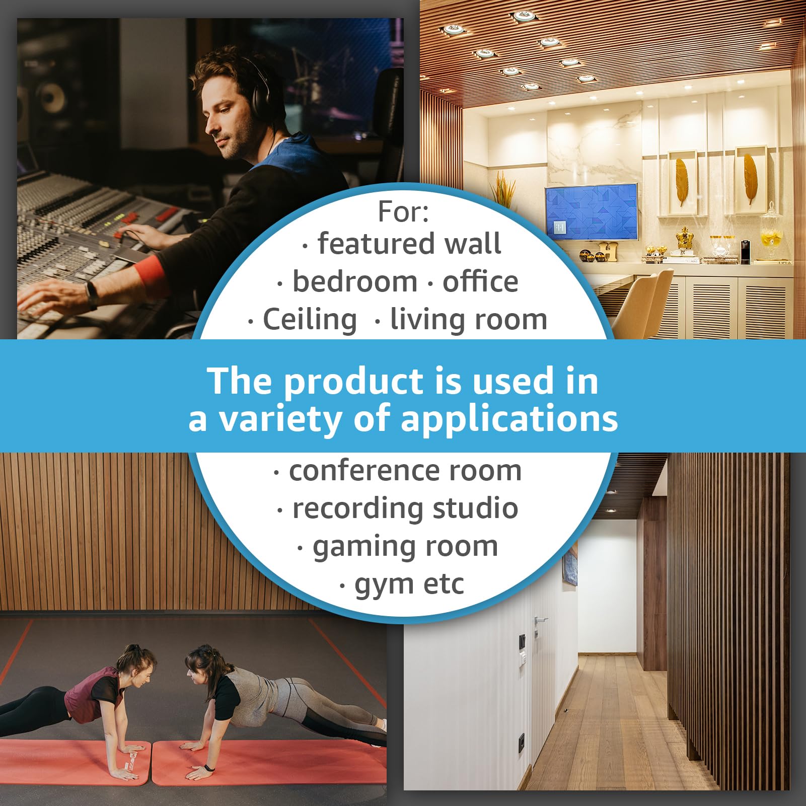 Art3d 4-Pack 108" x 12" Acoustic Wood Panels for Wall, Soundproof Wood Slat Panel for Wall and Ceiling, 3D Fluted Sound Absorbing Paneling for Interior Wall Decor, Living Room, Bedroom - Blackwood