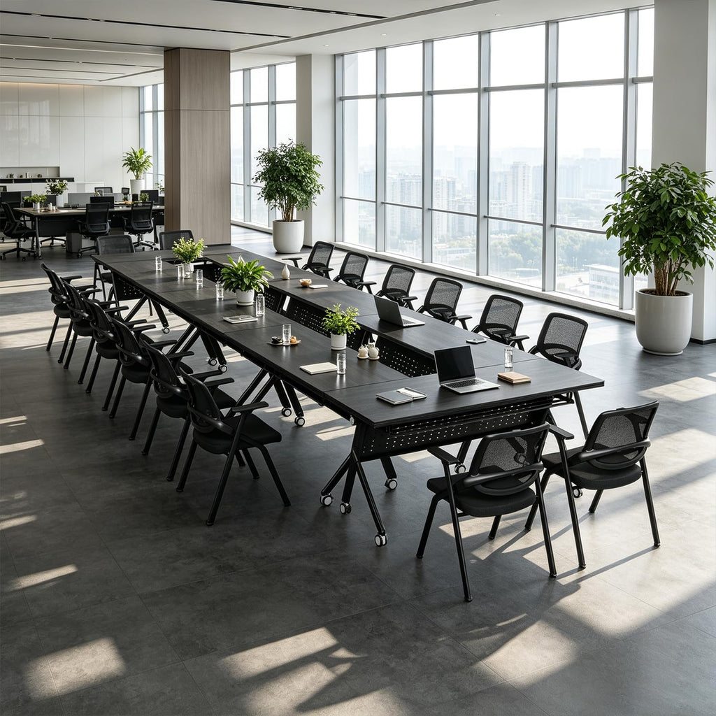 Mobile Folding Conference Table with Wheels,6 Pack Modern Conference Room Tables for 6-12 Person,55.1IN Training Locking Rolling Meeting Conference Tables with Flip-Top for Office Classroom Business