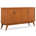 SIMPLIHOME Draper Buffet - 66 inch Wide Solid Hardwood 4-Door Sideboard Buffet in Teak Brown, Mid-Century Modern Cabinet for Dining Room or Kitchen with Adjustable Shelves and Tapered Legs