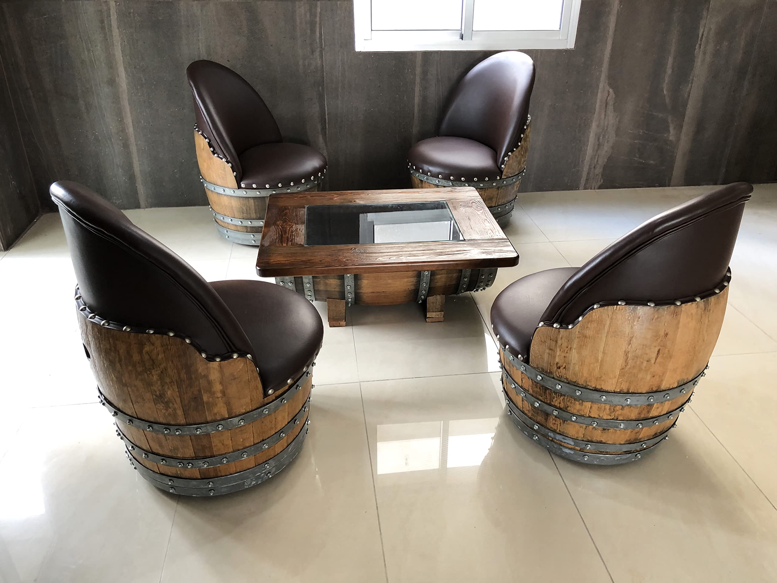 Wine Barrel Wood-Glass Coffee Table