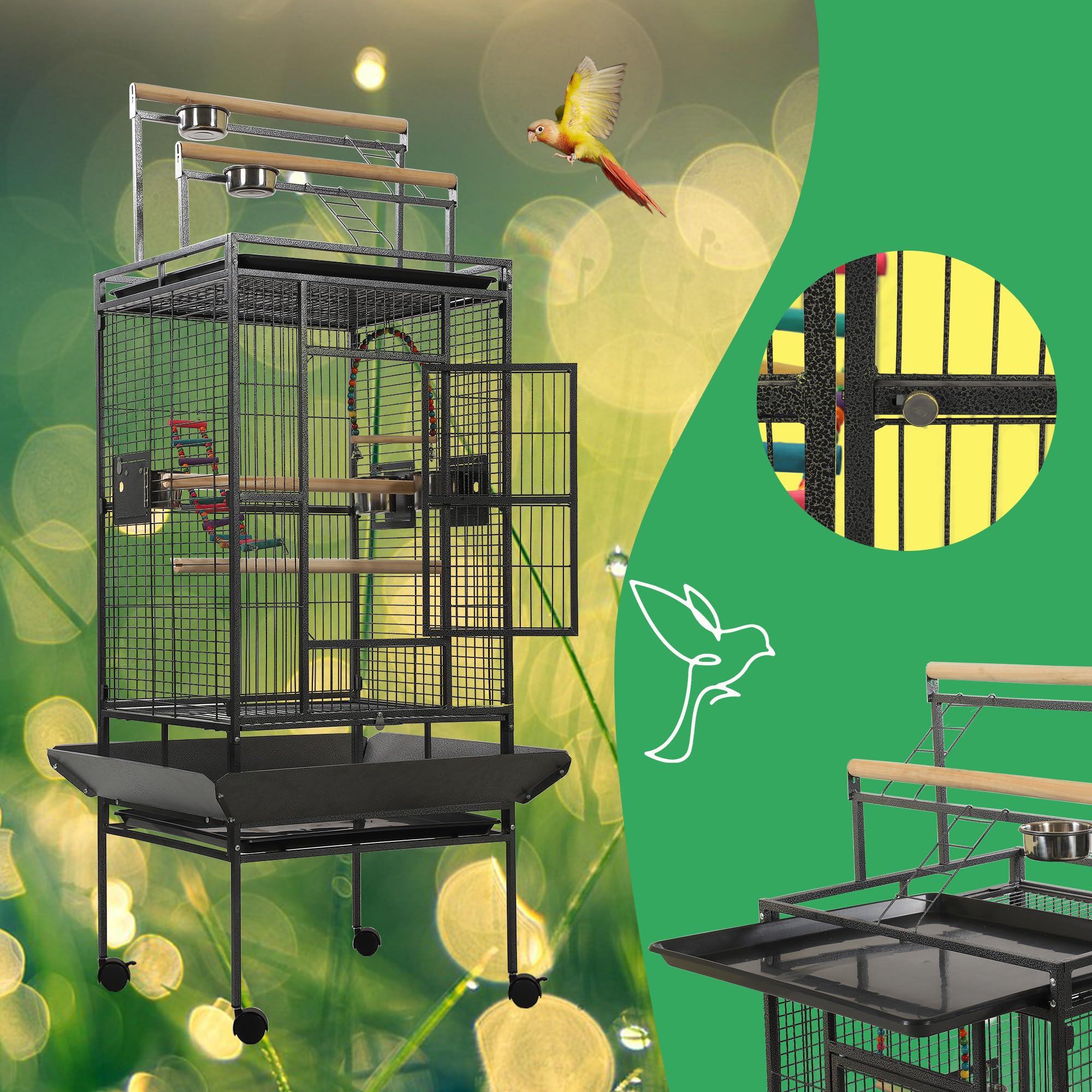 Sinopet 68.5" Extra Large Bird Cages for Parrots,Large Parrot Cages for Large Birds with playtop,Flight Bird Cages for Parakeets with Wheels,Metal cage for Birds,African Grey,Lovebird,Cockatoo,Conure
