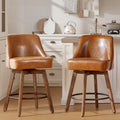 Finekoze Counter Height Bar Stools,Brown-Colored Faux Leather Comfort Fabric Bar Stool Set of 2，360° Swivel Counter Height Stools Solid Wood Legs,27'' Barstools with Contoured Backrest