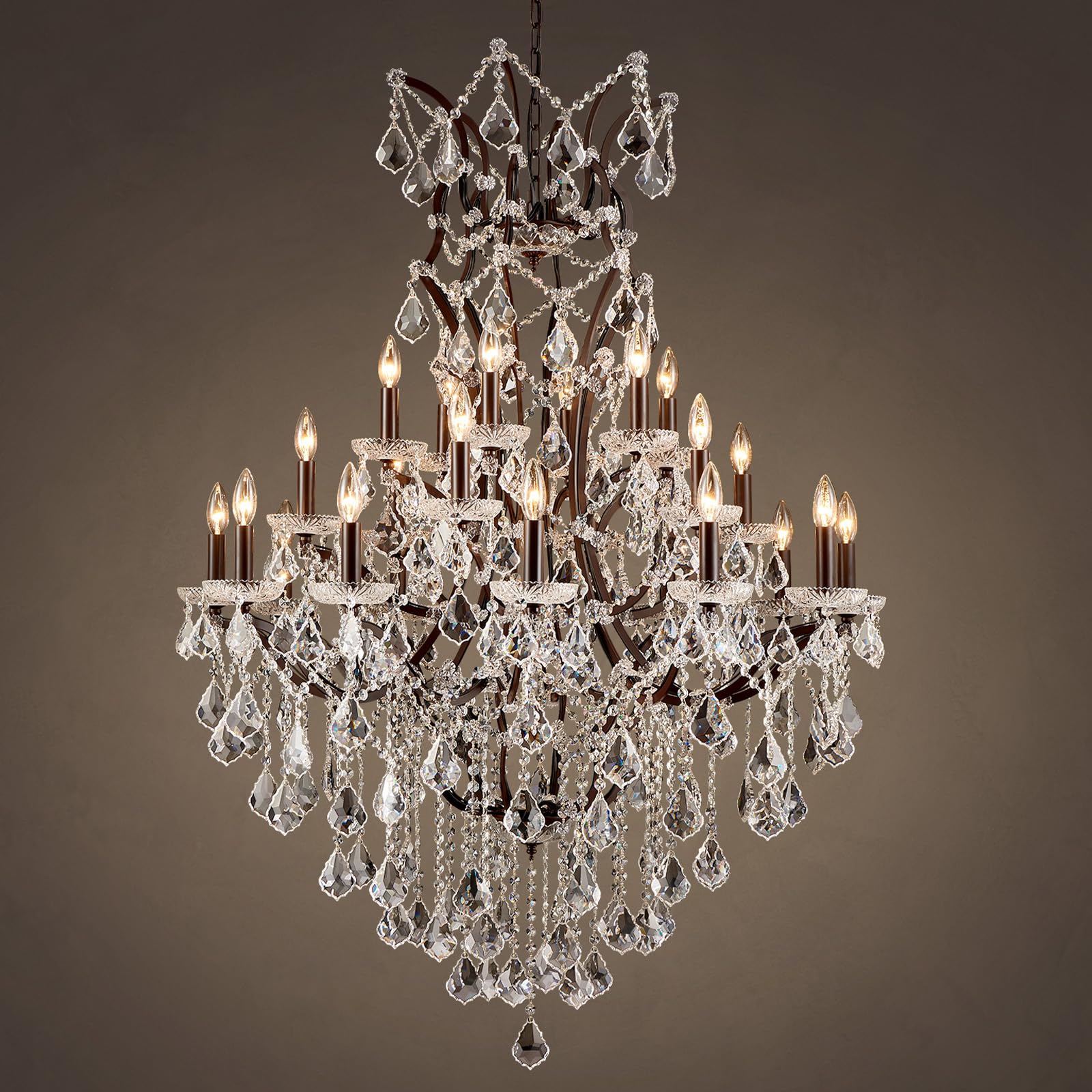 HUANXISHA 24 Lights Large Crystal Chandeliers Maria Theresa Chandelier for High Ceilings Vintage Chandelier Light Fixture Foyer Hallway Entryway Staircase 55.1" H x 39.4" D
