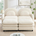 KEIKI 68.5" Chaise Lounges Indoor Modular Loveseat with 2 Ottomans Teddy Fleece, Soft Perfect for Compact Living Room Furniture Space with Space Saving Design and Convertible Modular Use, Beige