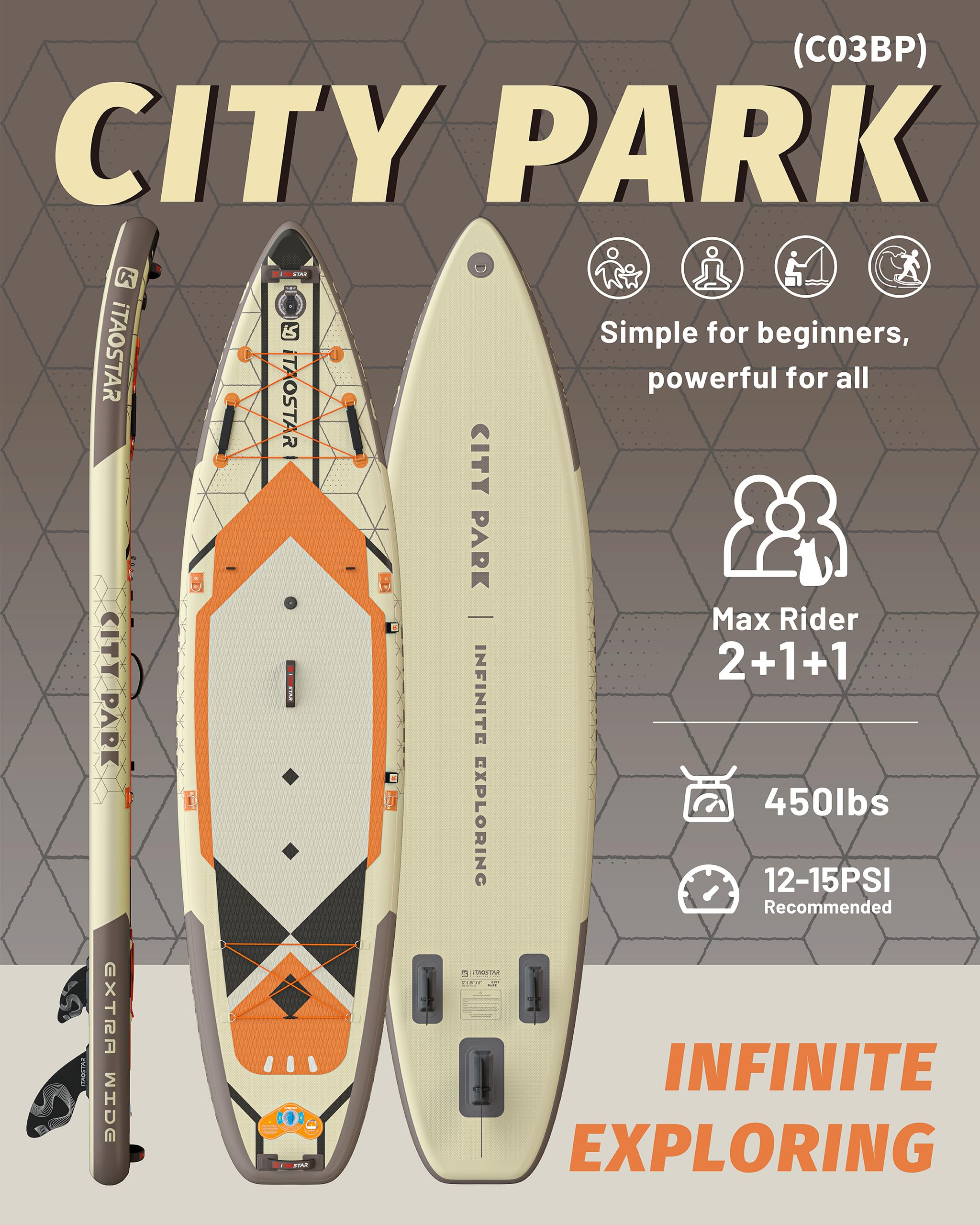 iTAOSTAR C03B 35" Super Wide Paddle Board, More Fun Inflatable Paddle Board with 5 Fins，12 Foot Stand Up Paddle Board with Premium SUP Accessories for Adults of All Skill Levels