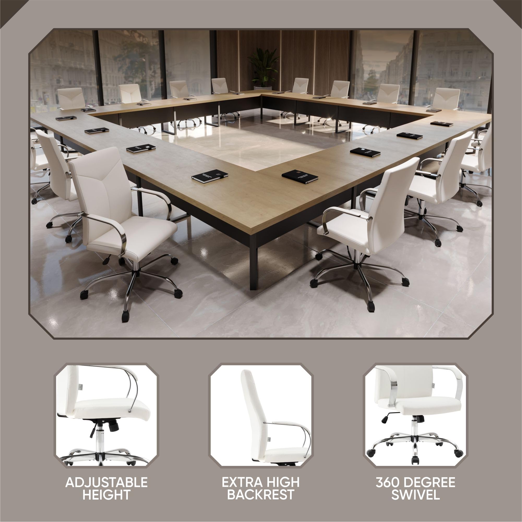 LeisureMod Sonora Modern Conference High Back Leather Ergonomic Executive Office Chair with Adjustable Height & Swivel for Home and Office Room