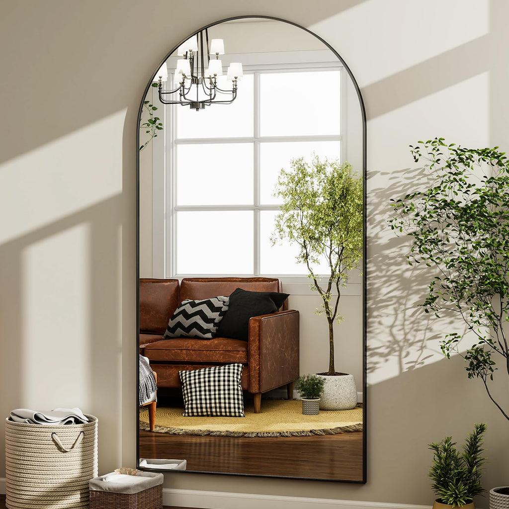 HARRITPURE 76"x46"Full Length Mirror - Arch Floor Mirrors with Aluminum Alloy Frame Free-Standing Wall Mounted or Leaning Large Bedroom Dressing Mirror,Black