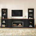 Merax 3-Piece TV Stand Set for TVs up to 70", Farmhouse Entertainment Center with Curved Side Cabinets & Bookshelves, Modular Storage Unit with Drawer and Adjustable Shelves for Living Room, Black