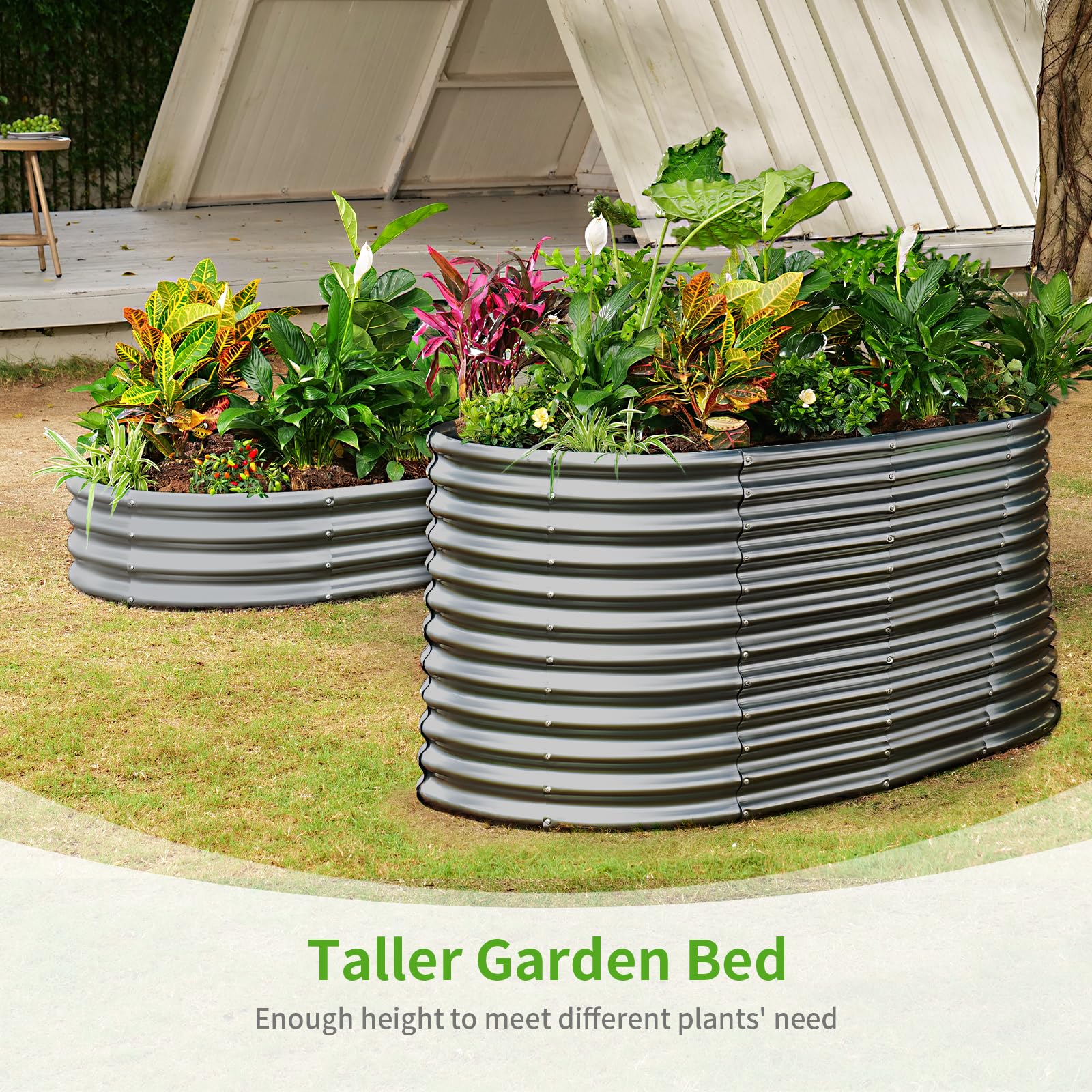 Land Guard 8x4x3ft Oval Galvanized Raised Garden Beds, Large-Capacity Metal Planter Box Outdoor, Durable Deep Raised Garden Bed 3ft Tall, Raised Beds for Gardening Vegetables, Modern Gray