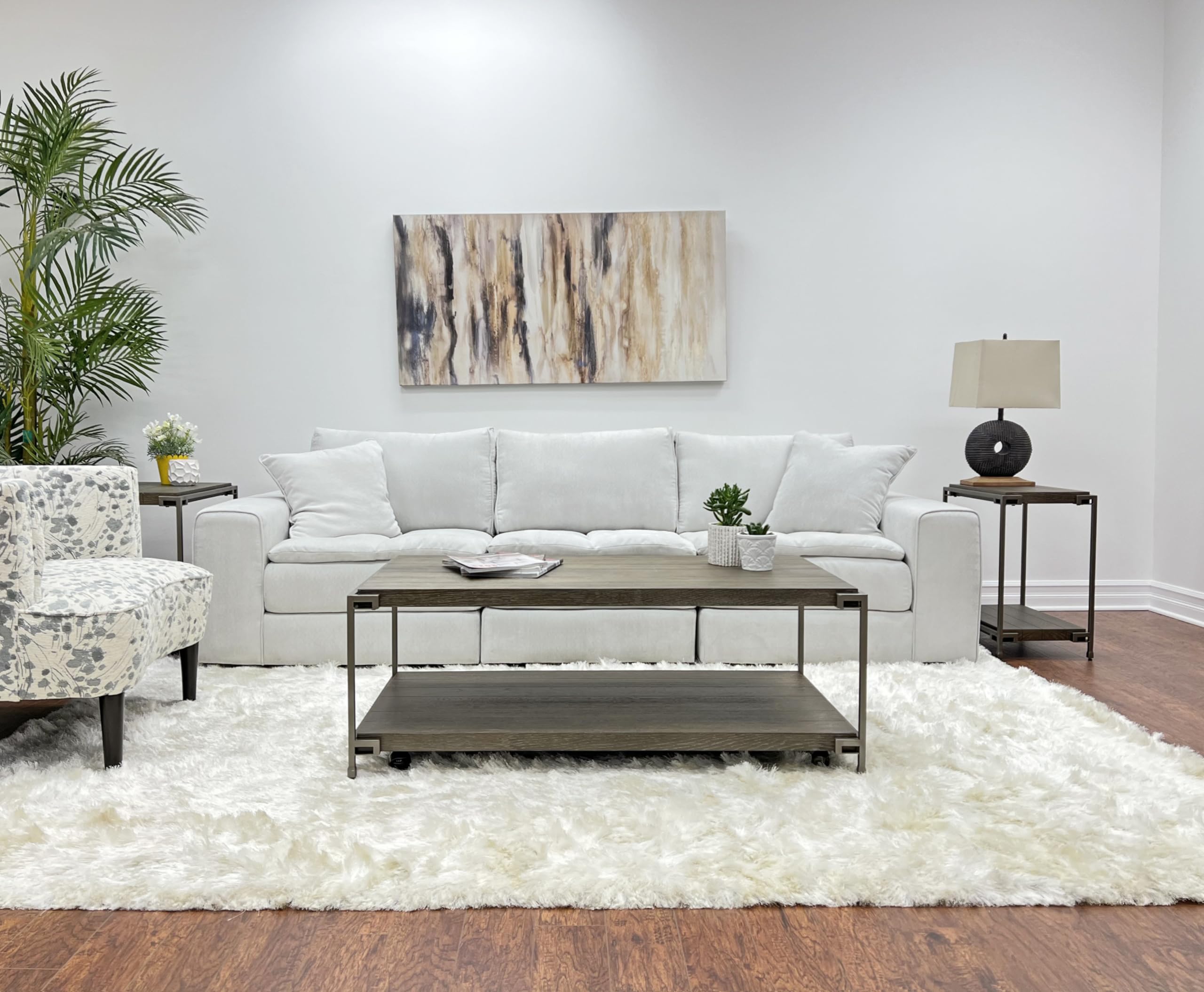 Roundhill Furniture Corbeta 3-Piece Metal Frame Wood Living Room Coffee Table and 2 Chairside Tables Set, Aged Graphite