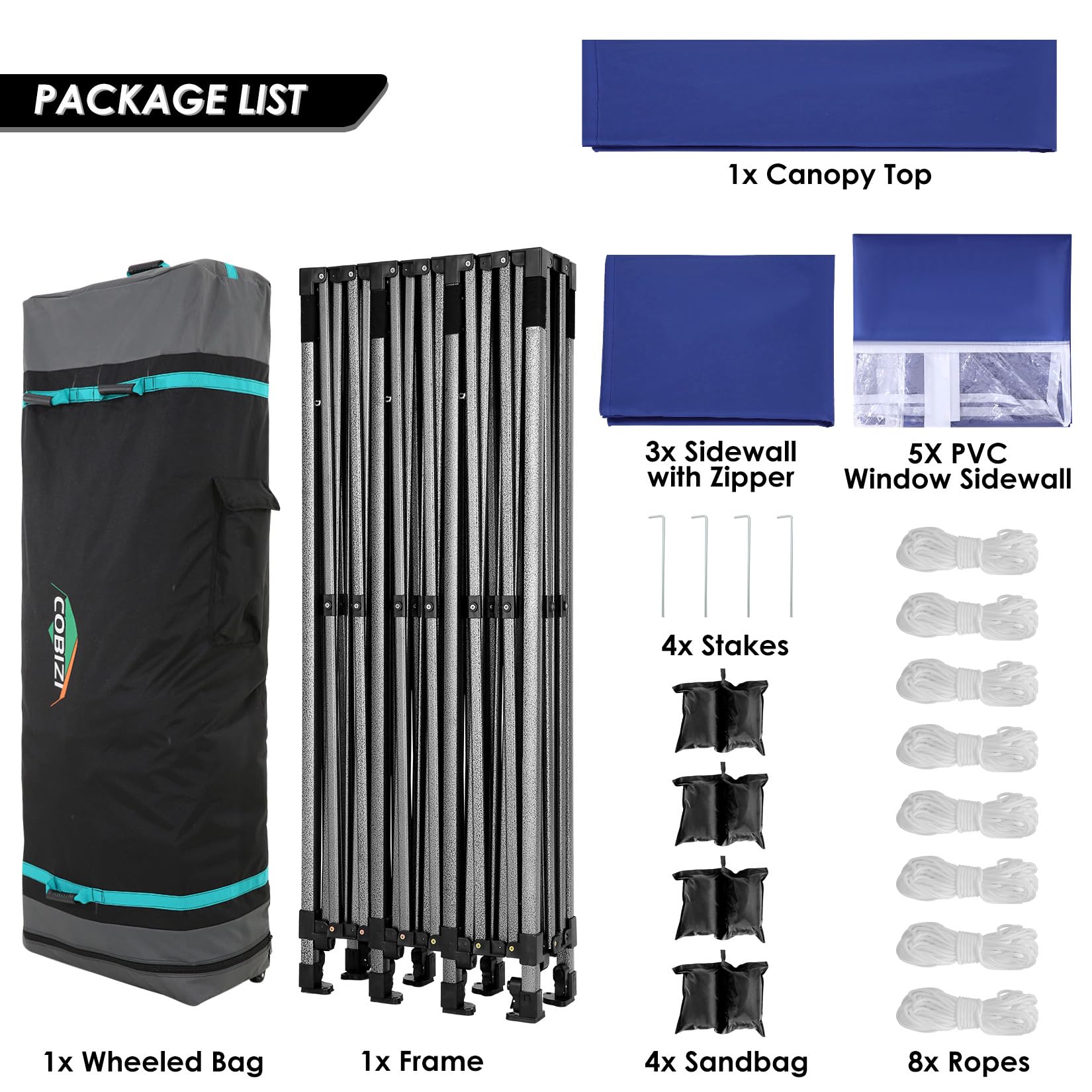 COBIZI 10x30 Heavy Duty Pop up Canopy with 8 sidewalls Stable Wedding Outdoor Tents for Parties Canopy Pop Up Party Tent UPF 50+ Waterproof Commercial Gazebo with Roller Bag, Navy Blue Upgraded