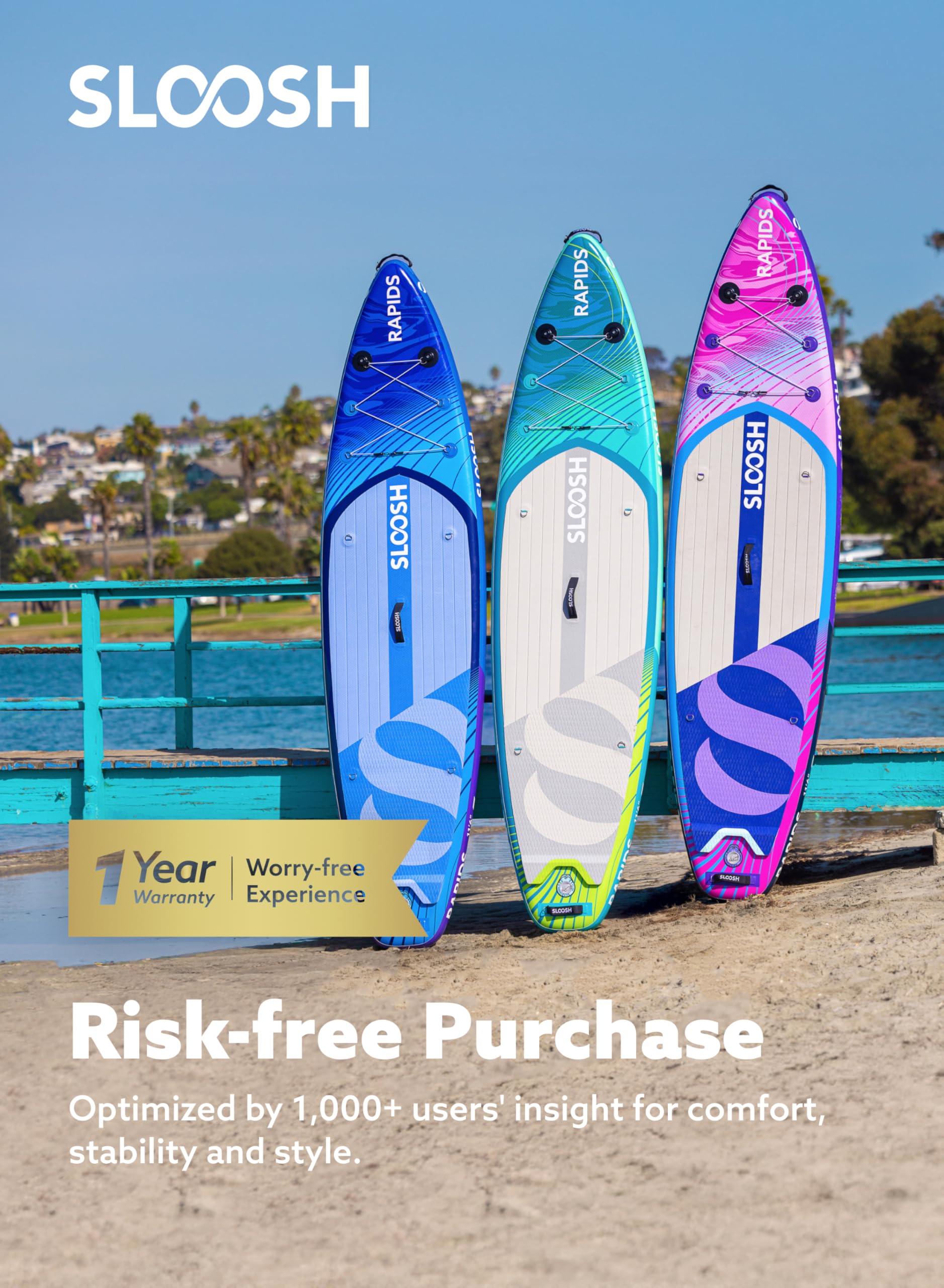 SLOOSH Inflatable Stand Up Paddle Board, 11'6" Inflatable Paddle Boards with Premium Accessories, Non-Slip EVA Deck, Ultra-Light Carry Bag Pump, Rapids SUP for Youth & Adults, Arctic Drift