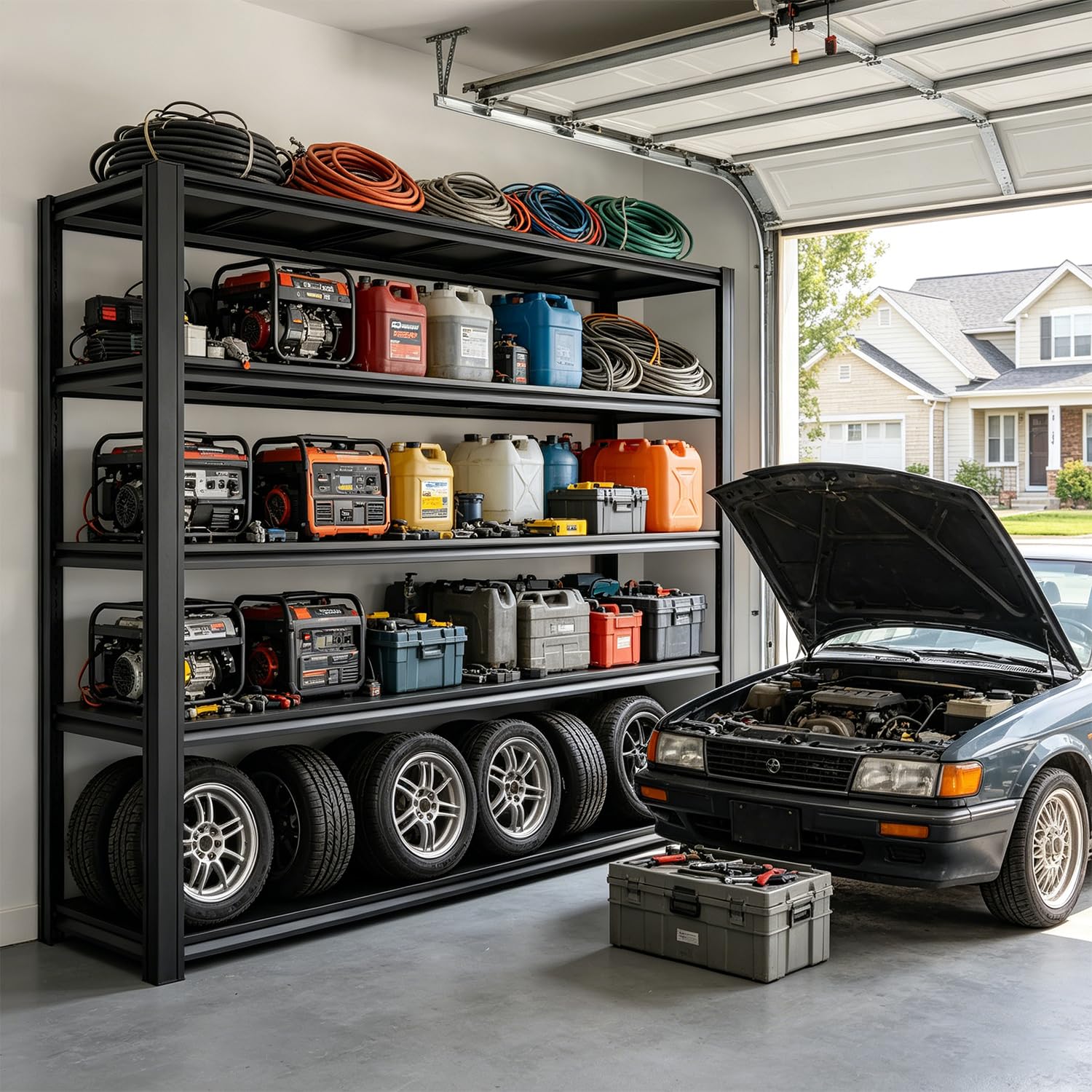 KIFDYTH 62" Wide Heavy Duty Garage Shelving Units, 3500 LBS Storage Shelves, Black Metal Garage Shelves, Large Storage Rack,Industrial Shelving for Shop,Warehouse,Basement(84" H×62W×24.05D)