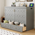 Merax Queen Size Murphy Cabinet Bed with Storage Drawers, Wall Murphy Bed with a Set of Sockets & USB Ports, Folding Platform Bed for Small Room