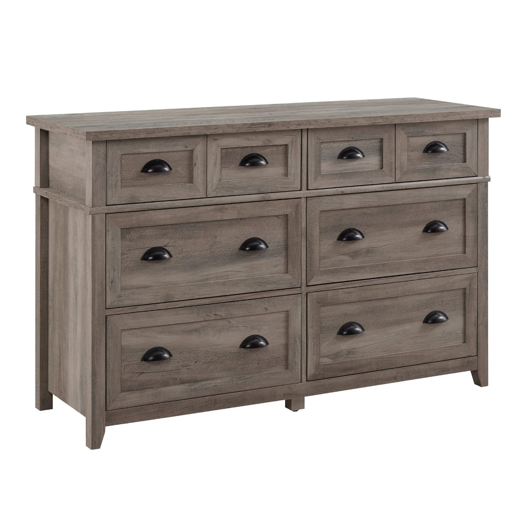 Walker Edison Modern Farmhouse 6-Drawer Framed Dresser with Half-Moon Handles, 52 Inch, Grey Wash
