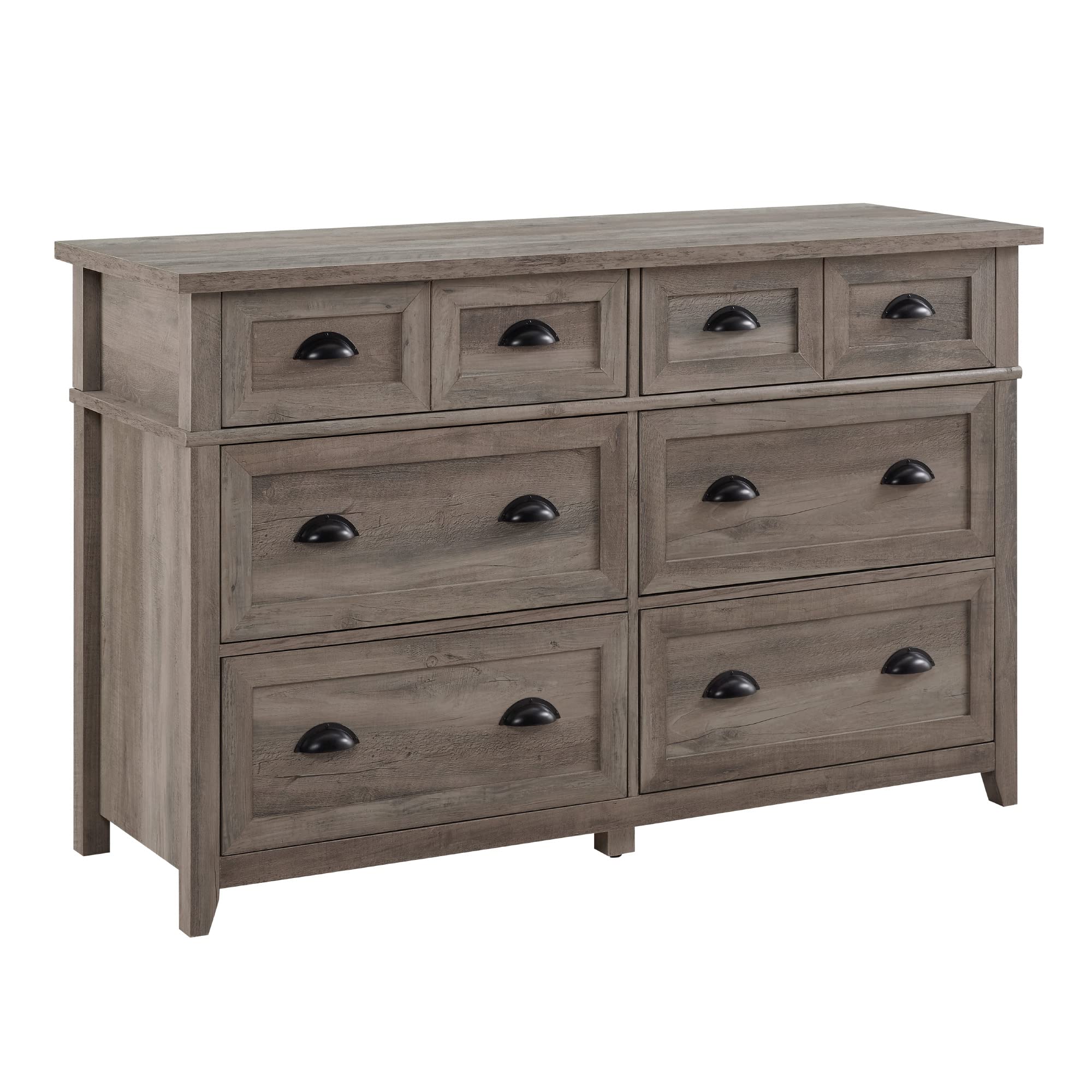 Walker Edison Modern Farmhouse 6-Drawer Framed Dresser with Half-Moon Handles, 52 Inch, Grey Wash