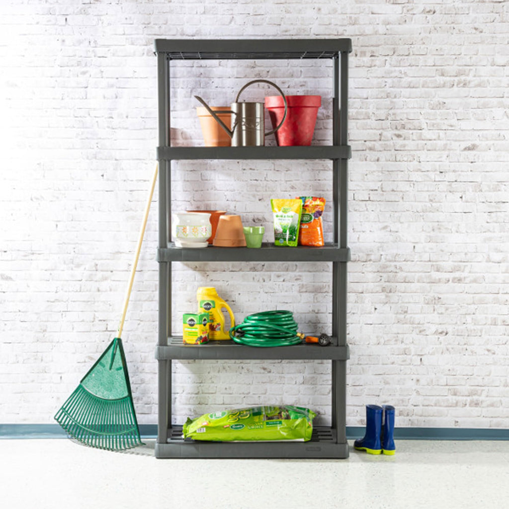 Sterilite 4-Pack 5 Shelf Unit, Heavy-Duty Shelving Storage Rack for Home and Garage, Gray - Multipurpose Plastic Organizer Shelves for Smart Organization