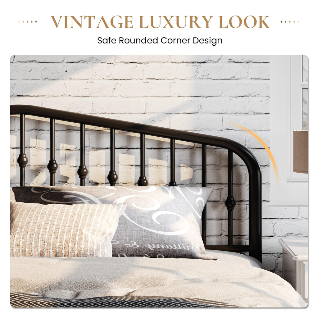 SHA CERLIN King Size Metal Platform Bed Frame with Victorian Style Wrought Iron-Art Headboard/Footboard, No Box Spring Required, Black