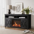 BELLEZE 58" Farmhouse Fireplace TV Stand for TVs up to 65", 23" Electric Fireplace Heater with Sound, Entertainment Center Media Console Table Barn Door Storage Cabinets for Living Room - Rustic Grey