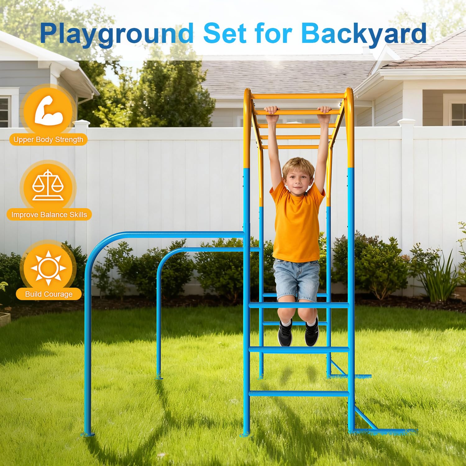 DOLEMODUO Large Monkey Bars for Kids, Outdoor Monkey Bar Set with Climbing Frame, Heavy-Duty Metal Playground Climbing Playset for Backyard, Kids Jungle Gym for Aged 3+
