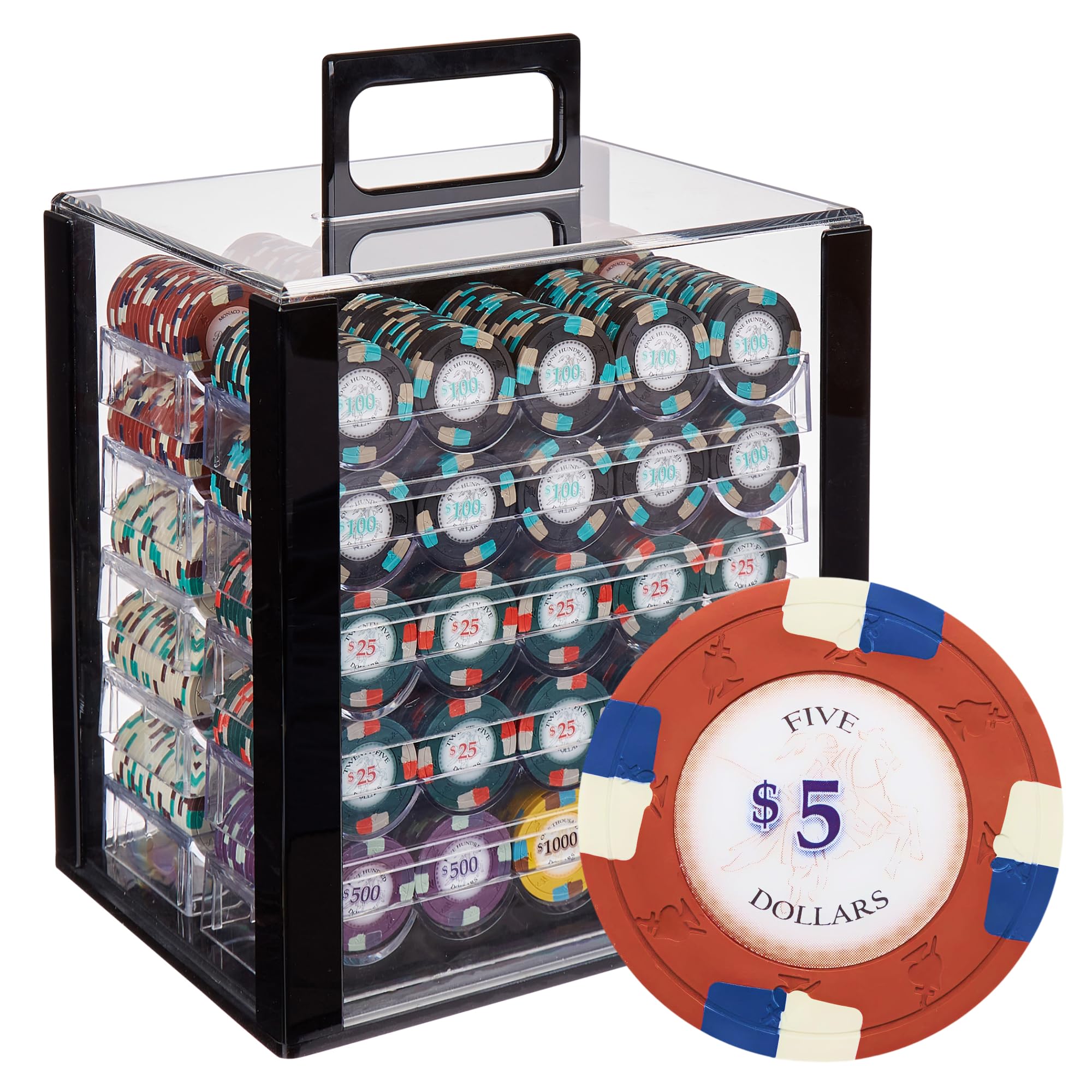 Playzaic 1000-piece Acrylic Poker Knights Poker Chip Case - 13.5-gram Heavy Clay Composite Set - Casino Chips for Texas Holdem, Blackjack - Betting Game Accessories