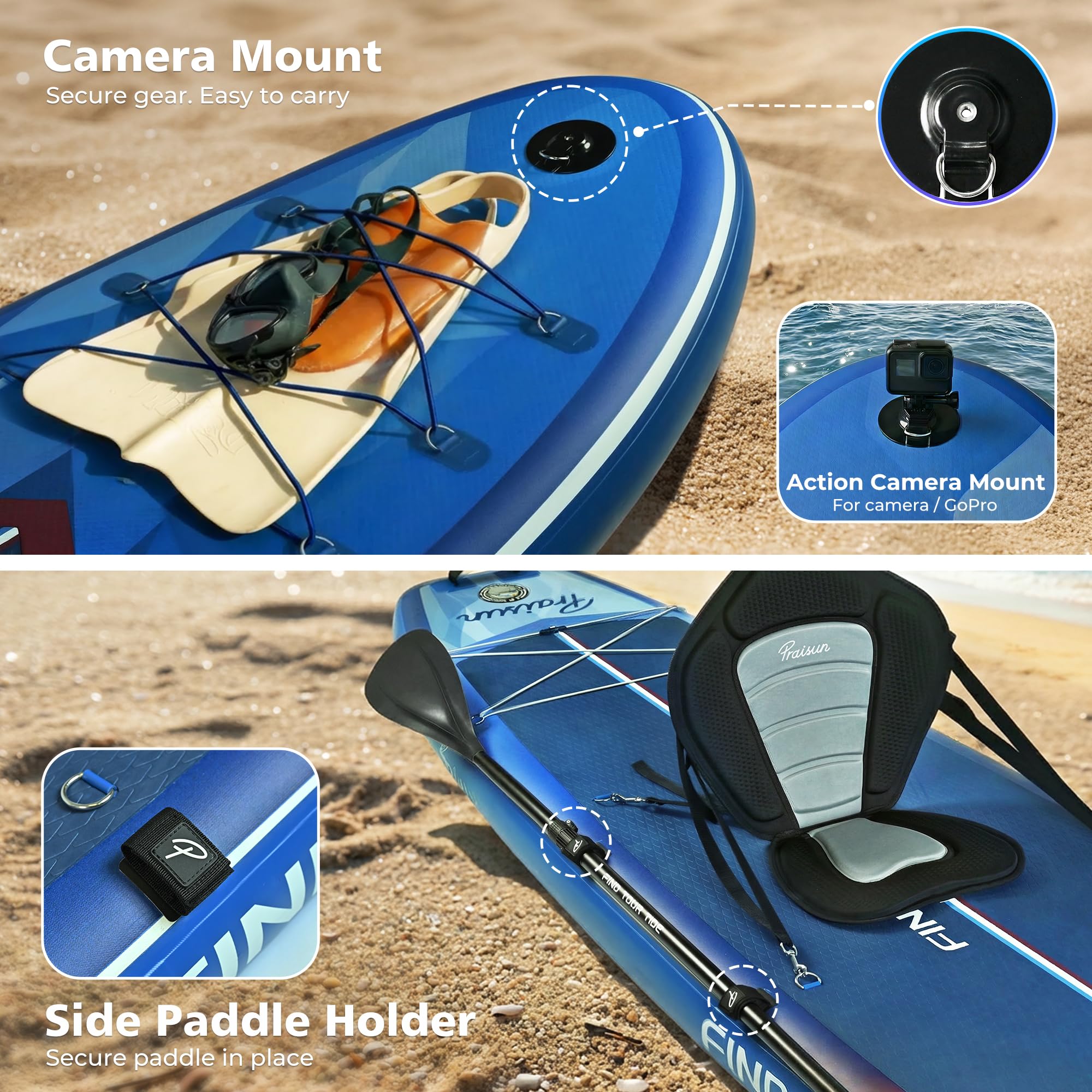 PRAISUN 12’ x 35” Inflatable Paddle Board, 450lbs Extra Wide Stand Up Paddleboard for Youth/Adults of All Skill Levels, Stable SUP with Seat & Full Kit, for Fishing, Yoga, Lake & Ocean, Blue