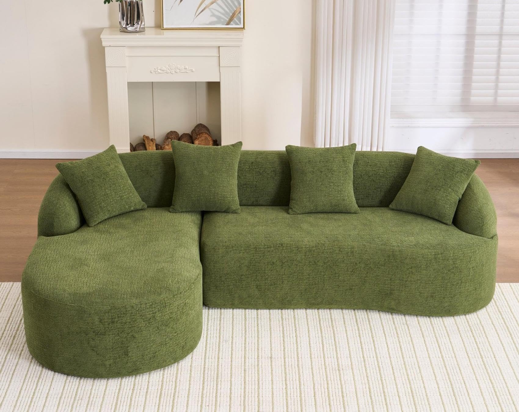 KEIKI L-Shaped Chenille Modular Sectional Couches with Chaise Lounge & 4 Pillows, 3 Seater Oversized Upholstered Luxury Plush Cloud Sofa for Living Room Apartment, Full Sponge Compression