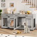 Garvee 71 Inch Large Dog Crate Furniture for 2 Dogs, Wooden Double Dog Crate Large Breed with Door, Dog Kennel Indoor, TV Stand End Table with Divider for Large Medium Dogs,Grey