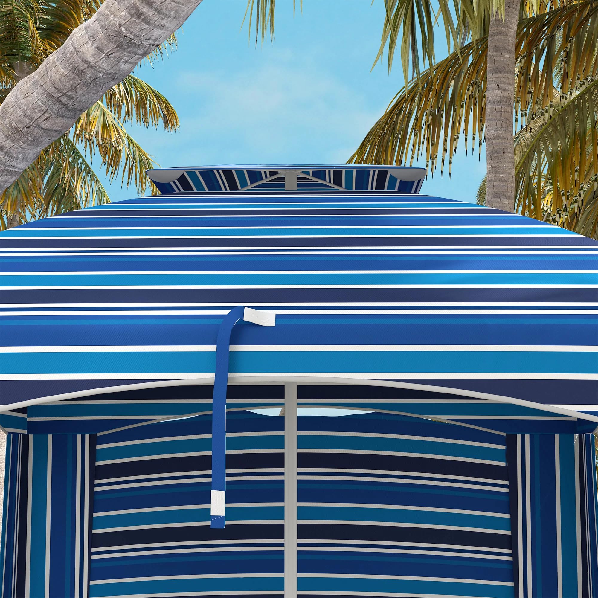 leoglint 5.8' x 5.8' Portable Beach Outdoor Umbrella with Double-Top, Ruffled Outdoor Cabana with Walls, Vents, Sandbags, Carry Bag, Blue Stripe