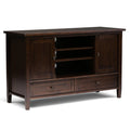 SIMPLIHOME Warm Shaker TV Stand - 47 inch Wide Solid Wood Media Console in Tobacco Brown, Transitional Entertainment Center for TVs up to 50 Inches with 2 Cabinets, 2 Drawers, and Cord Management