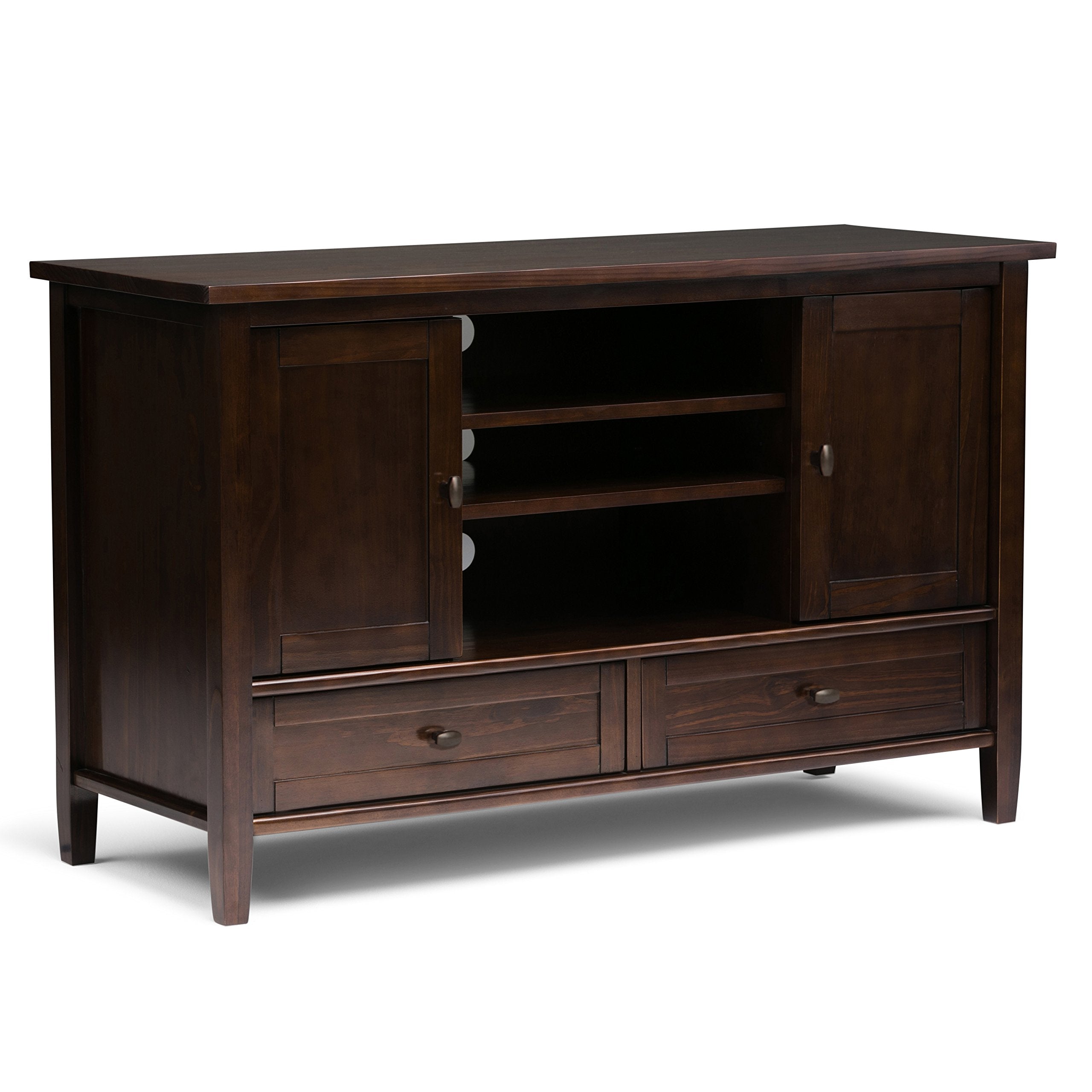 SIMPLIHOME Warm Shaker TV Stand - 47 inch Wide Solid Wood Media Console in Tobacco Brown, Transitional Entertainment Center for TVs up to 50 Inches with 2 Cabinets, 2 Drawers, and Cord Management