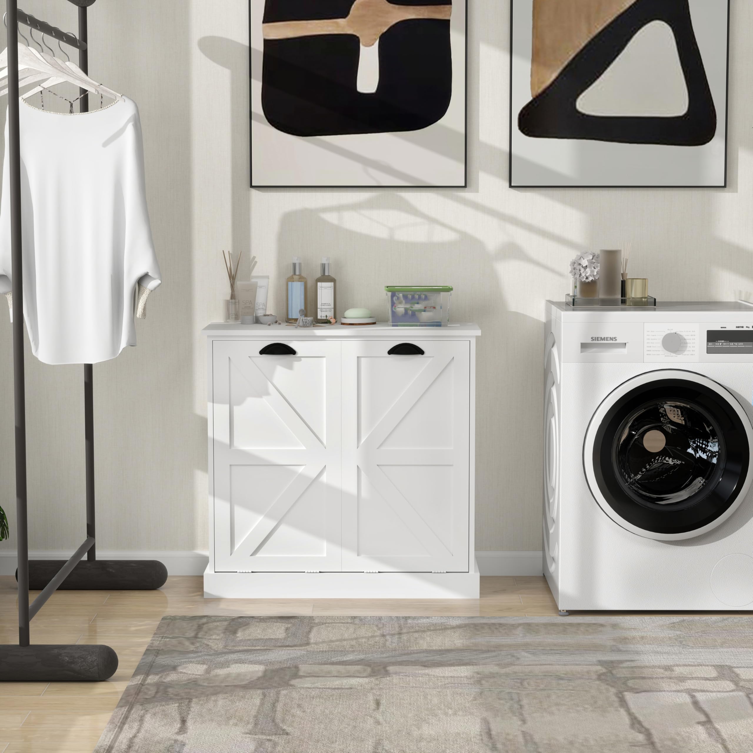 Two Compartment Tilt Out Laundry Sorter Cabinet White WF804