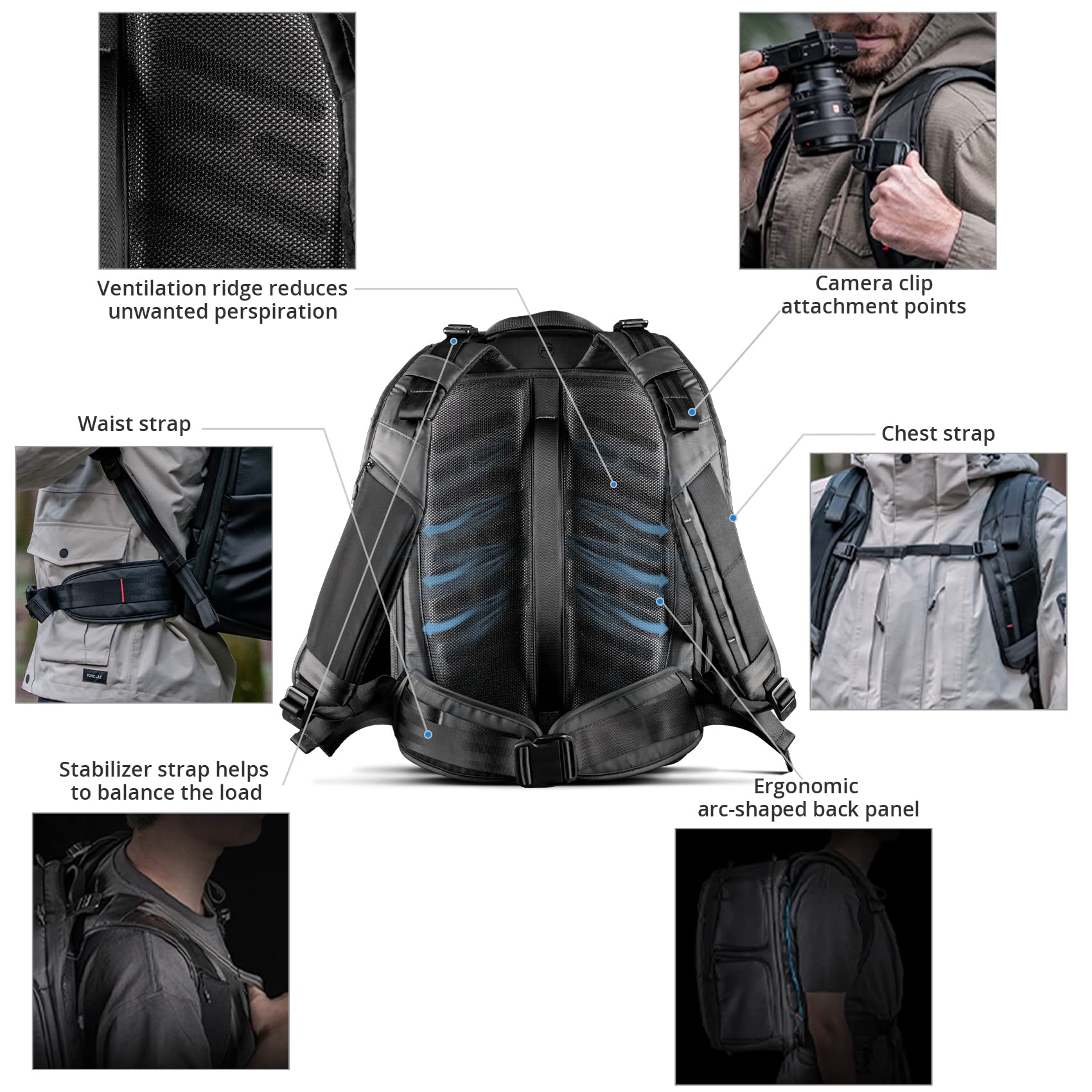 PGYTECH OneMo 2 25L-33L Camera Backpack with Shoulder Bag+Wash Pouch Hanging Toiletry Bag for Men, Waterproof Dopp Kit Travel Makeup Bag Organizer for Toiletries & Cosmetics, Black