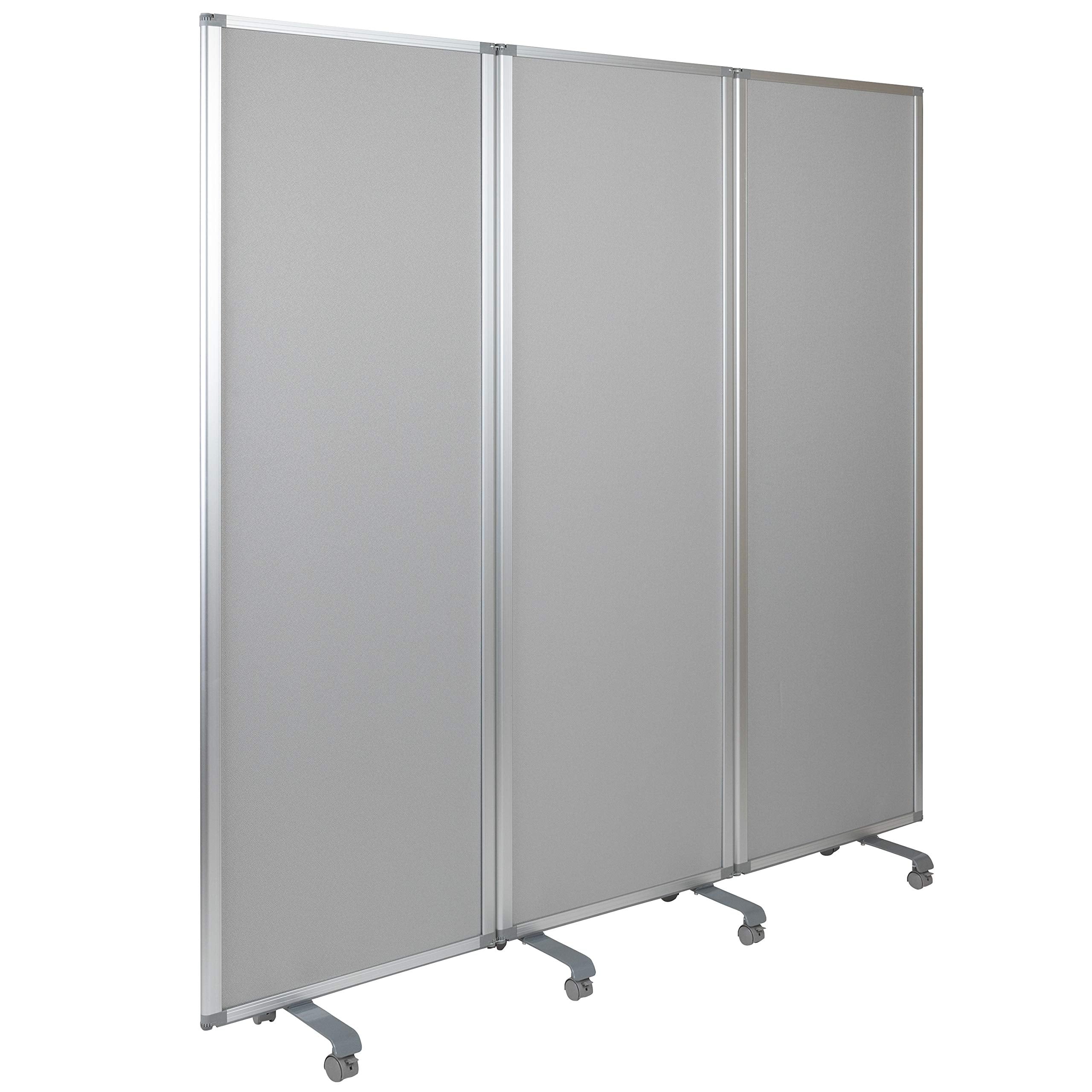 Flash Furniture Raisley 3-Section Mobile Magnetic Whiteboard and Cloth Partition, Rolling Dry Erase Board Room Divider, 72"H x 24"W