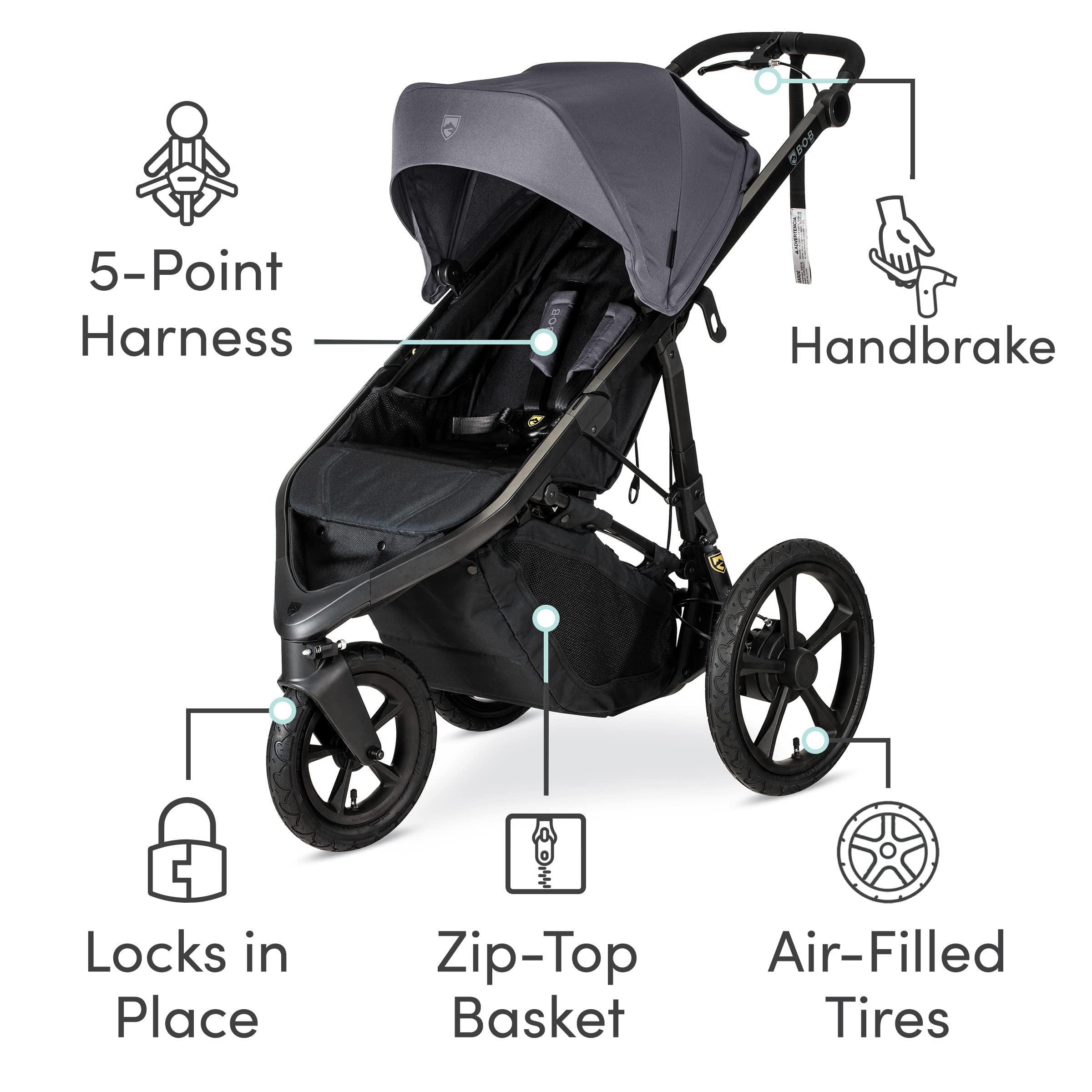 BOB Gear Wayfinder Jogging Stroller with Independent Dual Suspension, Air-Filled Tires, and 75-Pound Weight Capacity, Storm