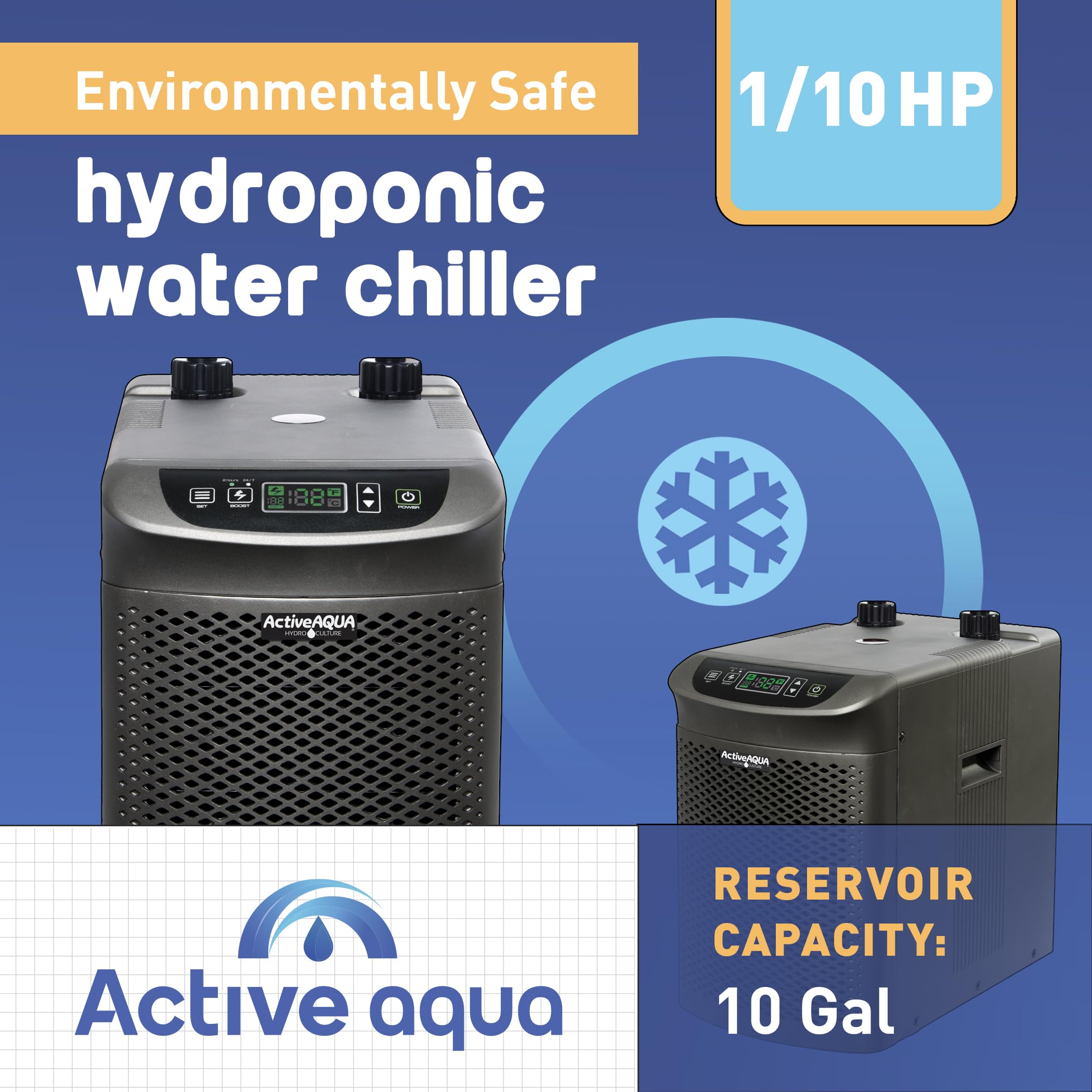 Active Aqua 0.10 HP Water Chiller with Boost | Cold Plunge & Ice Bath Cooler | Digital Temp Control | Fresh & Salt Water, Hydroponics, Aquariums | 10–40 Gal
