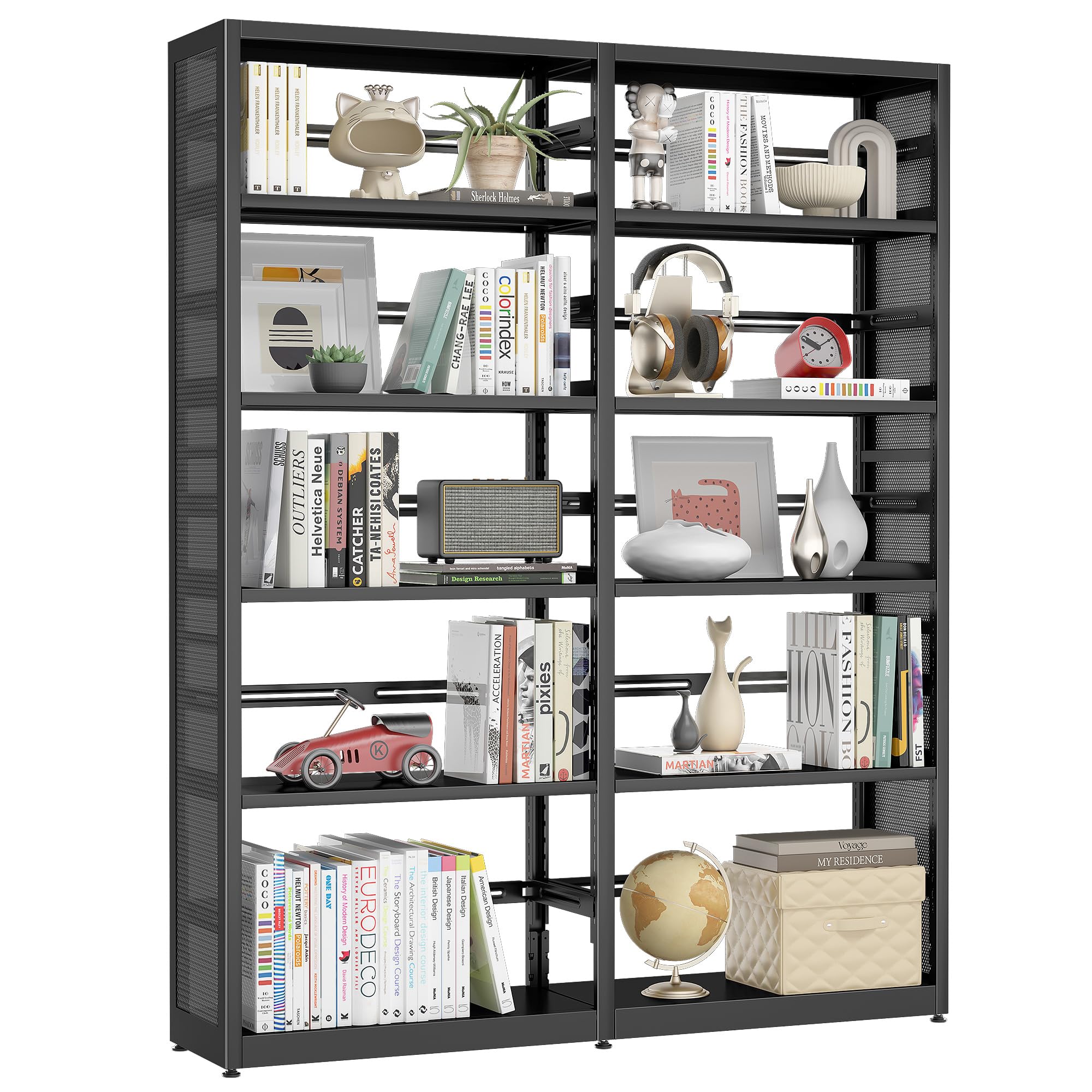 5 Tiers Bookshelf, 68" Metal Storage Book Rack, Black Modern Display Bookshelves with Adjustable Shelves, Steel Rack, Bookcase Storage Organizer for Library, Office, Kitchen, Study Room, Home Office