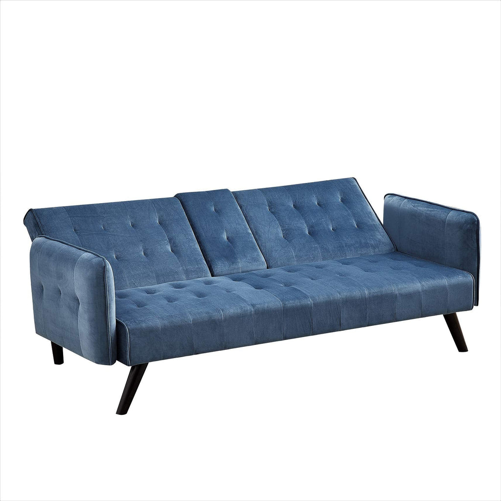 Container Furniture Direct Mid-Century Modern Velvet Uphostered Sofabed, Blue Mist
