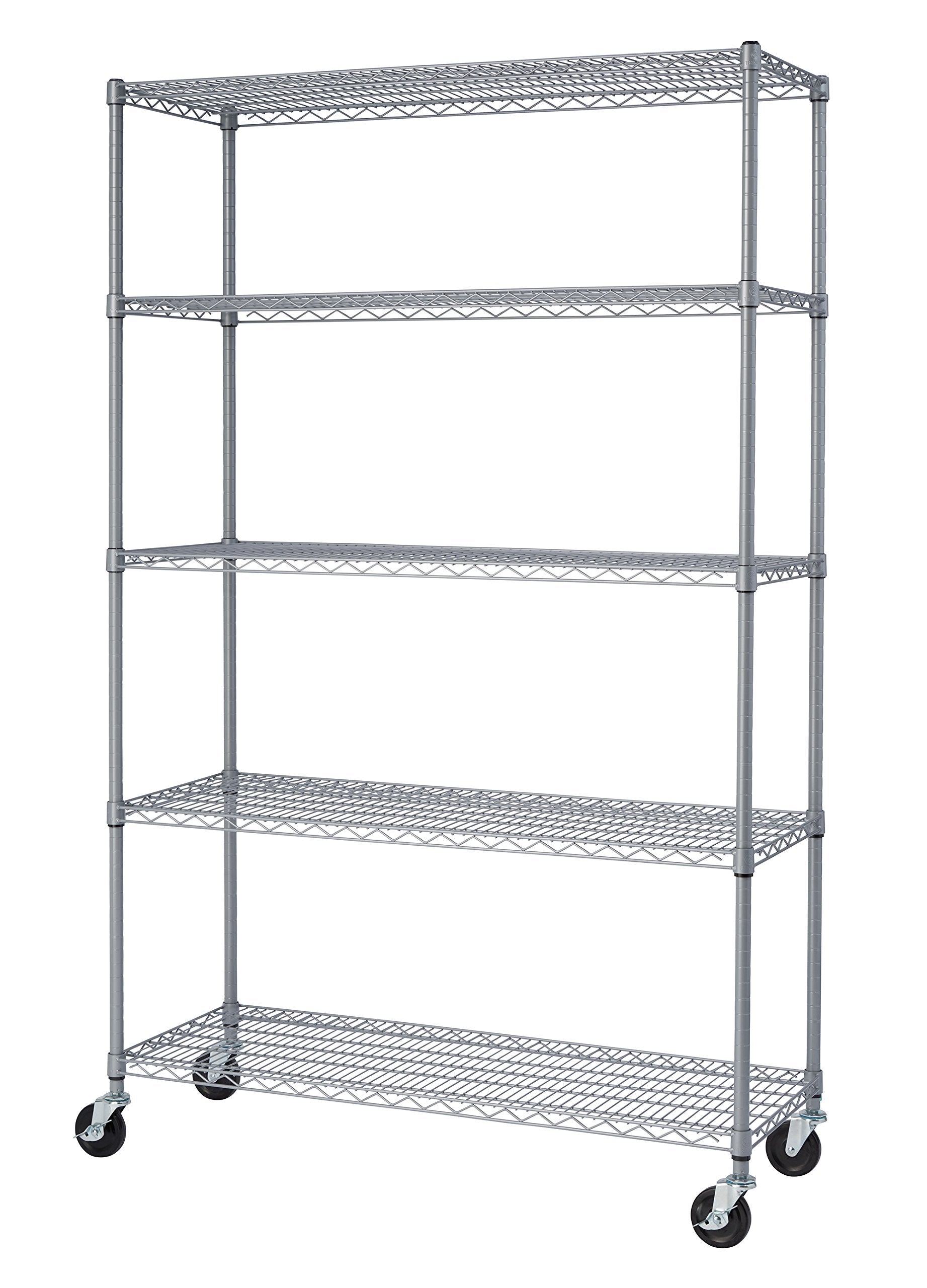 TRINITY EcoStorage Heavy Duty 5-Tier Adjustable Wire Shelving with Wheels for Outdoor Use, Garage Storage and More, NSF Certified, 800-4000 Lb Capacity, Gray, 48" W X 18" D X 72-77" H