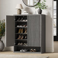 Garvee 31.5 Inch Shoe Cabinet, Large Shoe Storage Cabinet with Adjustable Shelves, Wooden Shoe Organizer with Fluted Door Holds 25–30 Pairs for Entryway & Living Room,Grey