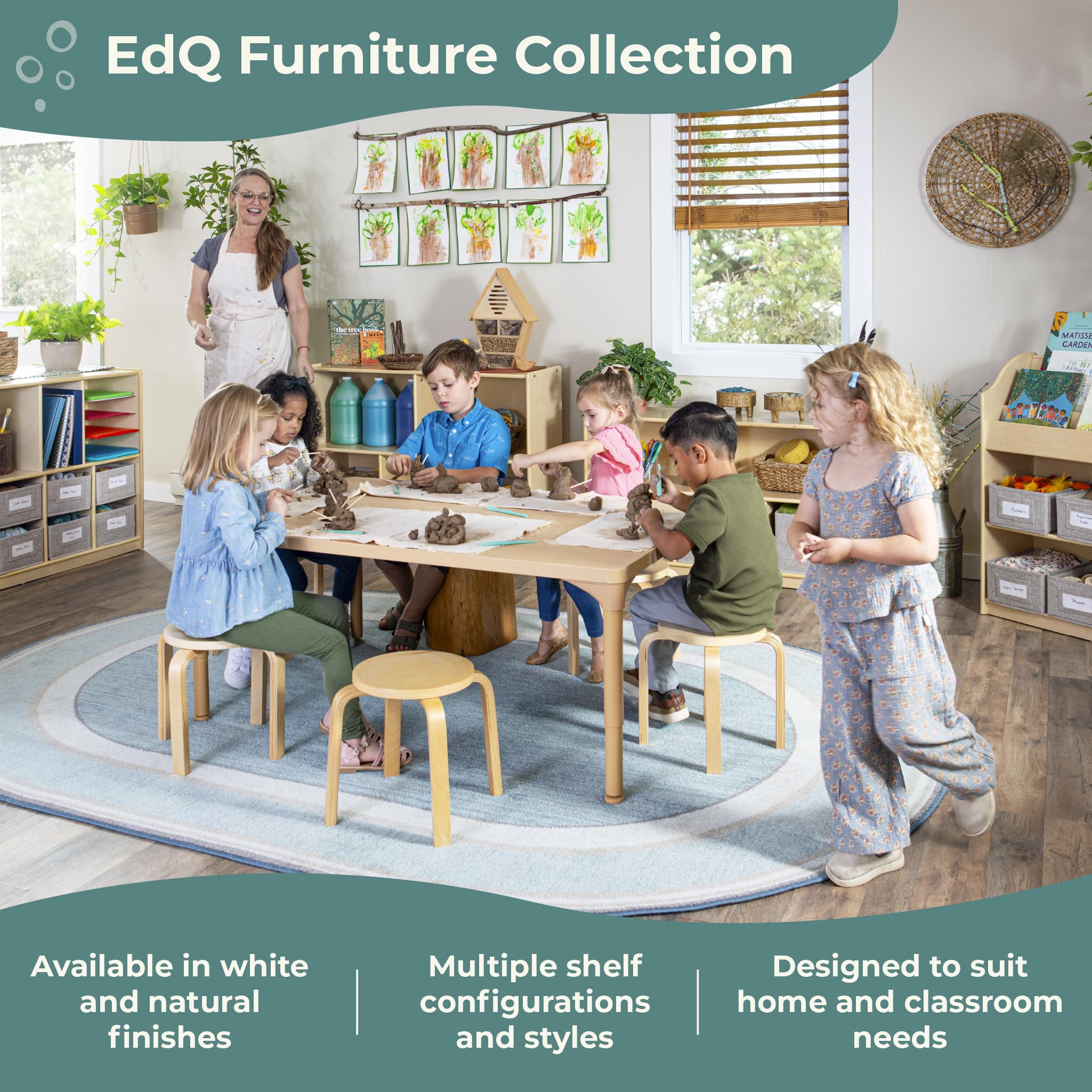 Guidecraft EdQ Shelves and 10 Bin Storage Unit- Natural: Multi-Functional Cube Storage Organizer or Bookcase, Wooden Cabinet for School and Home, Teacher's Book Cubby and Toy Shelf