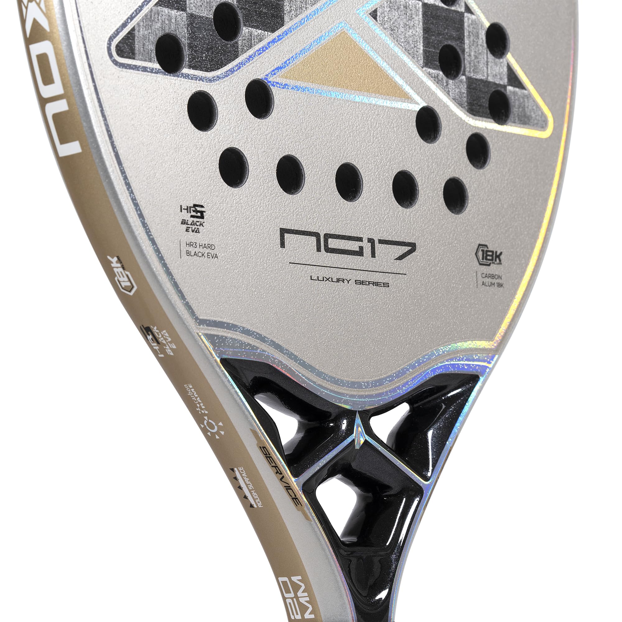 Beach Tennis Racket NG17 Luxury 2023 | High-Performance Beach Tennis Paddle | 18K Aluminized Carbon w/HR3 Black Eva Core | Exclusive Spin & Dynamic Composite Structure | Rough Surface for Extra Spin