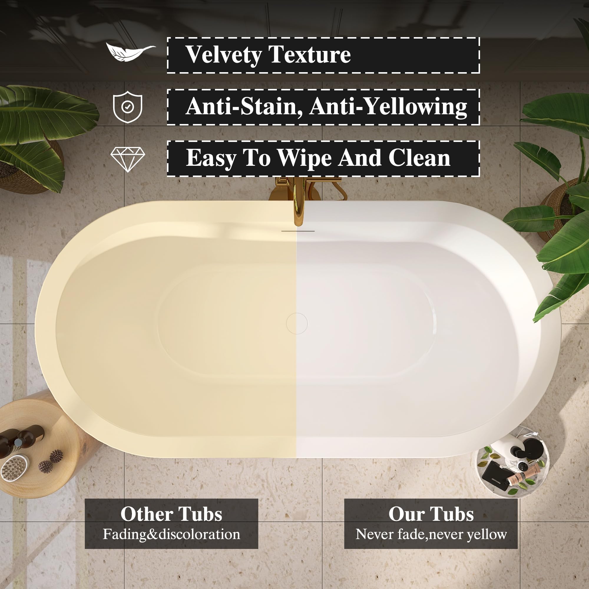 Adecab 64" Acrylic Freestanding Bathtubs, Stand Alone Tub, Soaking Tubs for Bathroom, Integrated Overflow and Drain, cUPC Certified, Gloss White